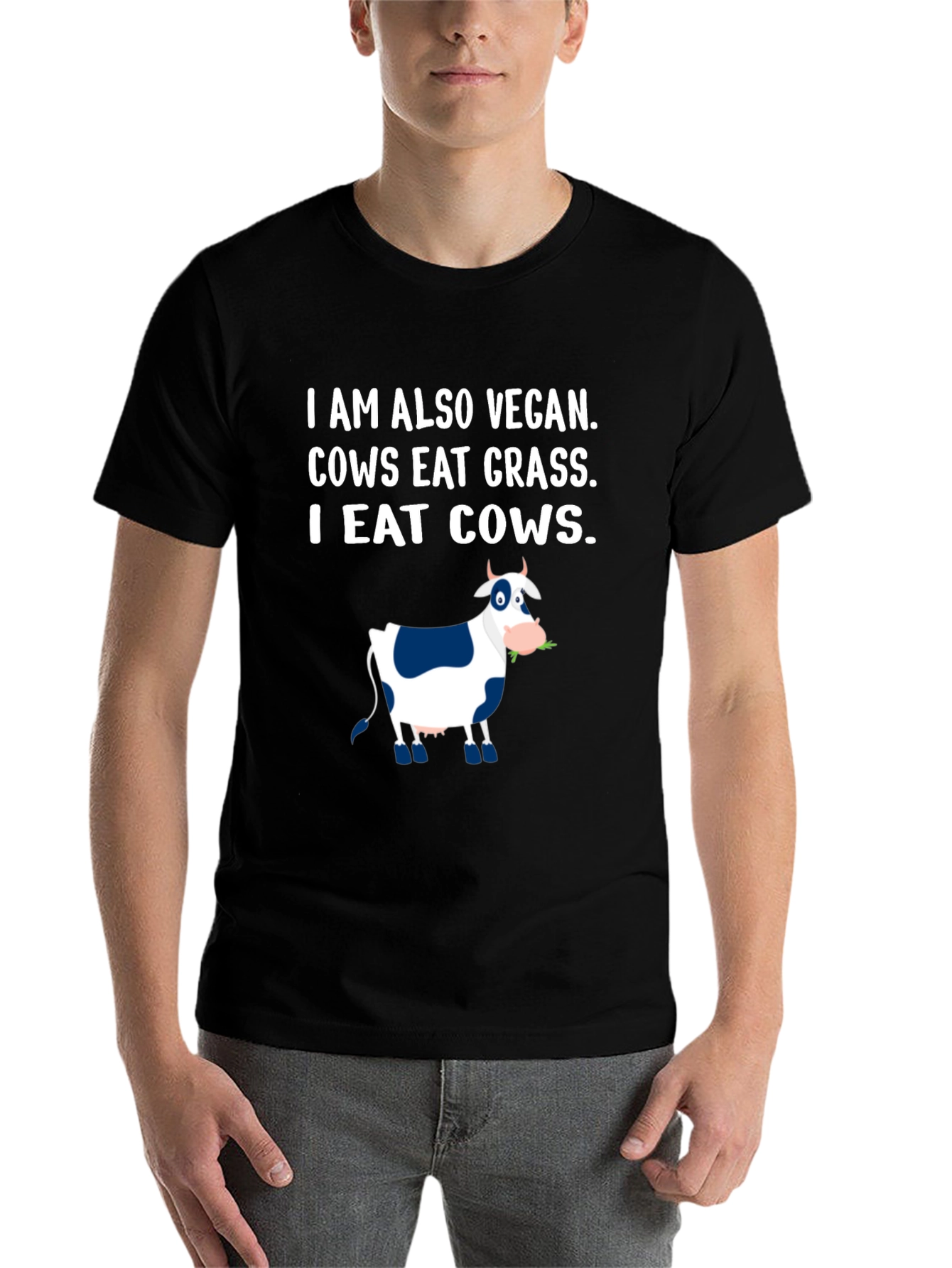Black I Eat Cows Vegan Funny Graphic T-Shirt view 7
