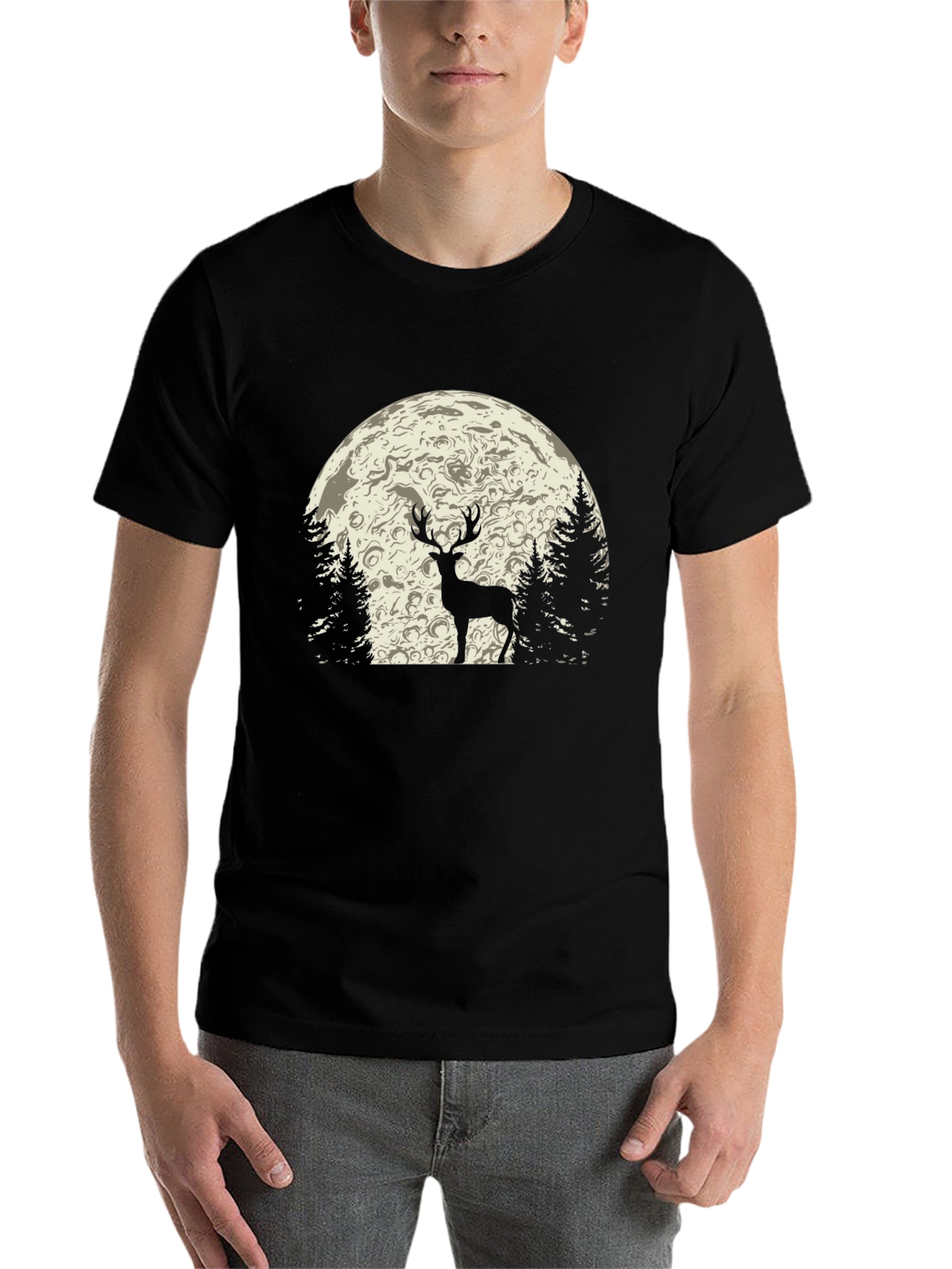 Black Deer in Moonlight Graphic T-Shirt view 7