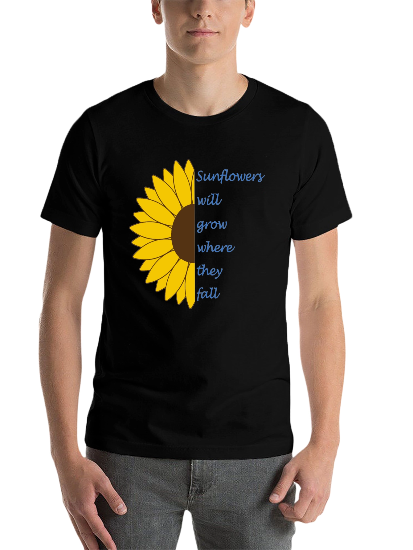 Black Sunflower Graphic Tee - "Grow Where They Fall" T-Shirt view 7