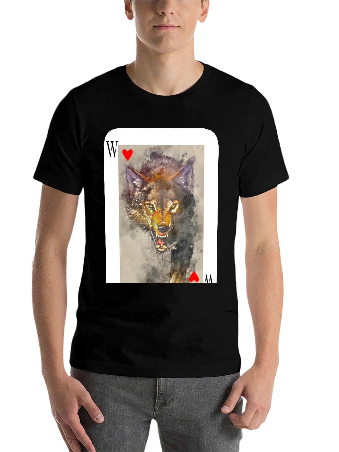 Black Wolf Card T-Shirt - Unique Animal Graphic Tee view 7