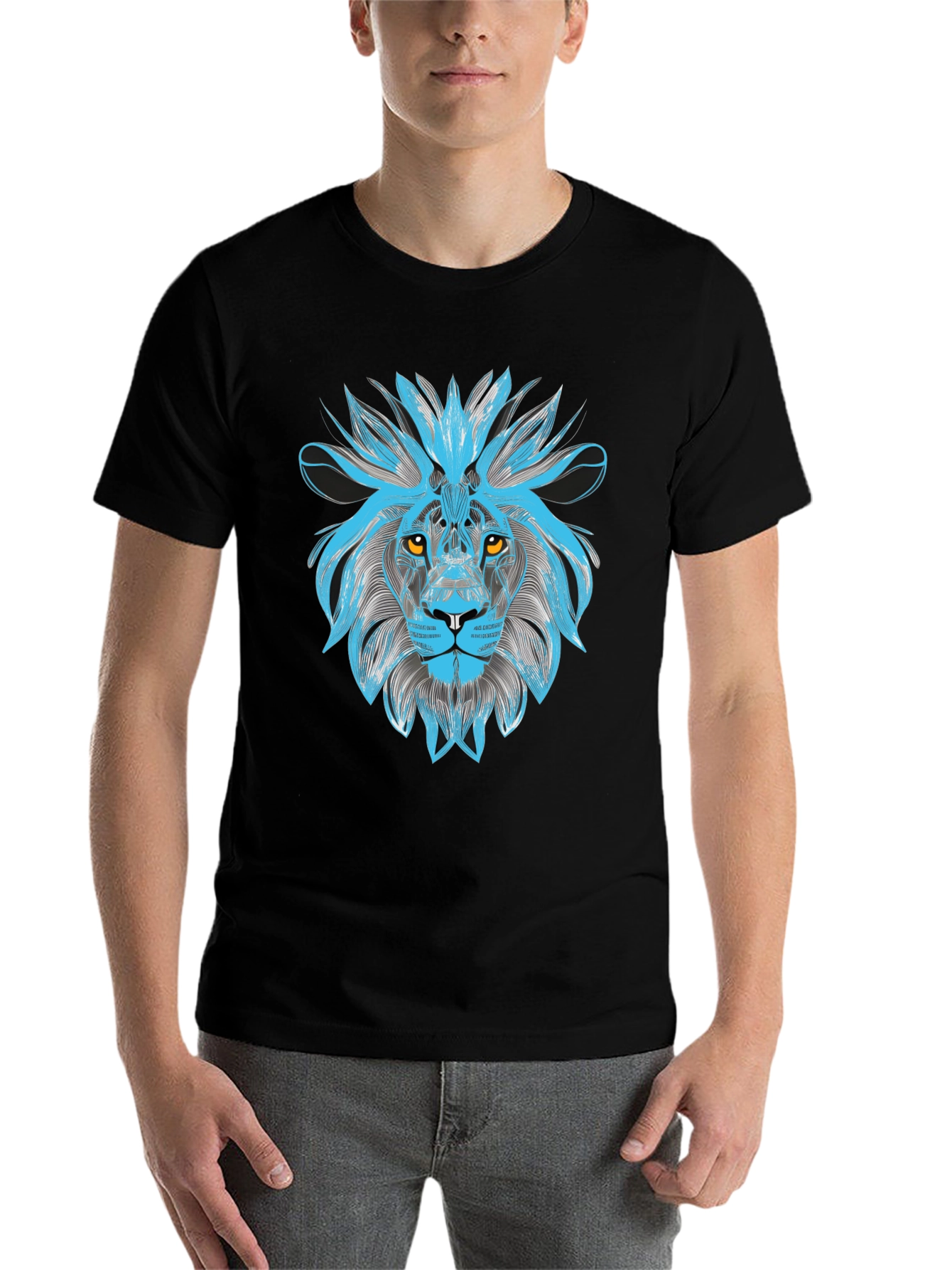Black Lion Graphic Print Crew Neck T-Shirt view 7