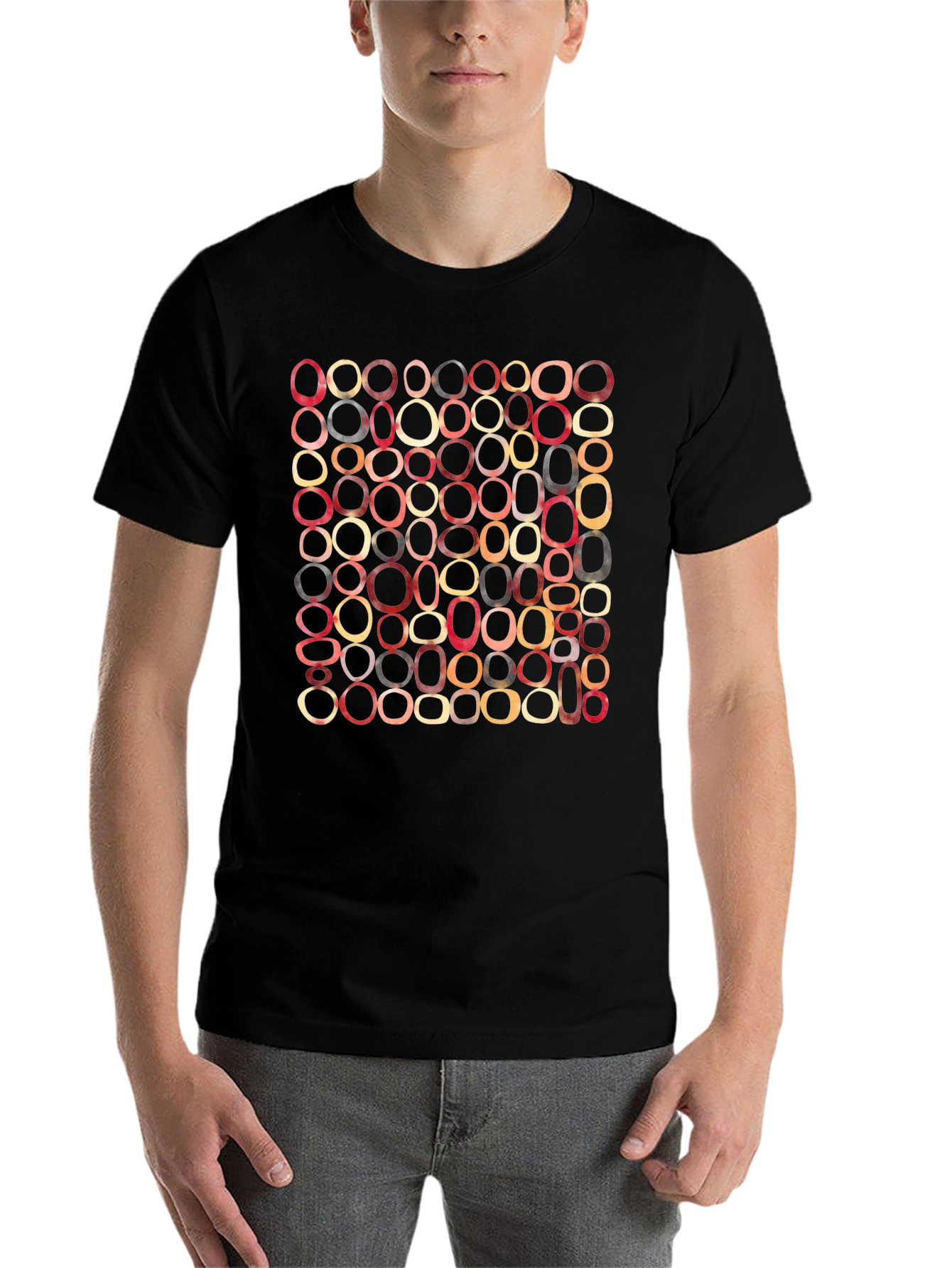 Black Retro Oval Pattern T-Shirt - Modern Abstract Graphic Tee view 7