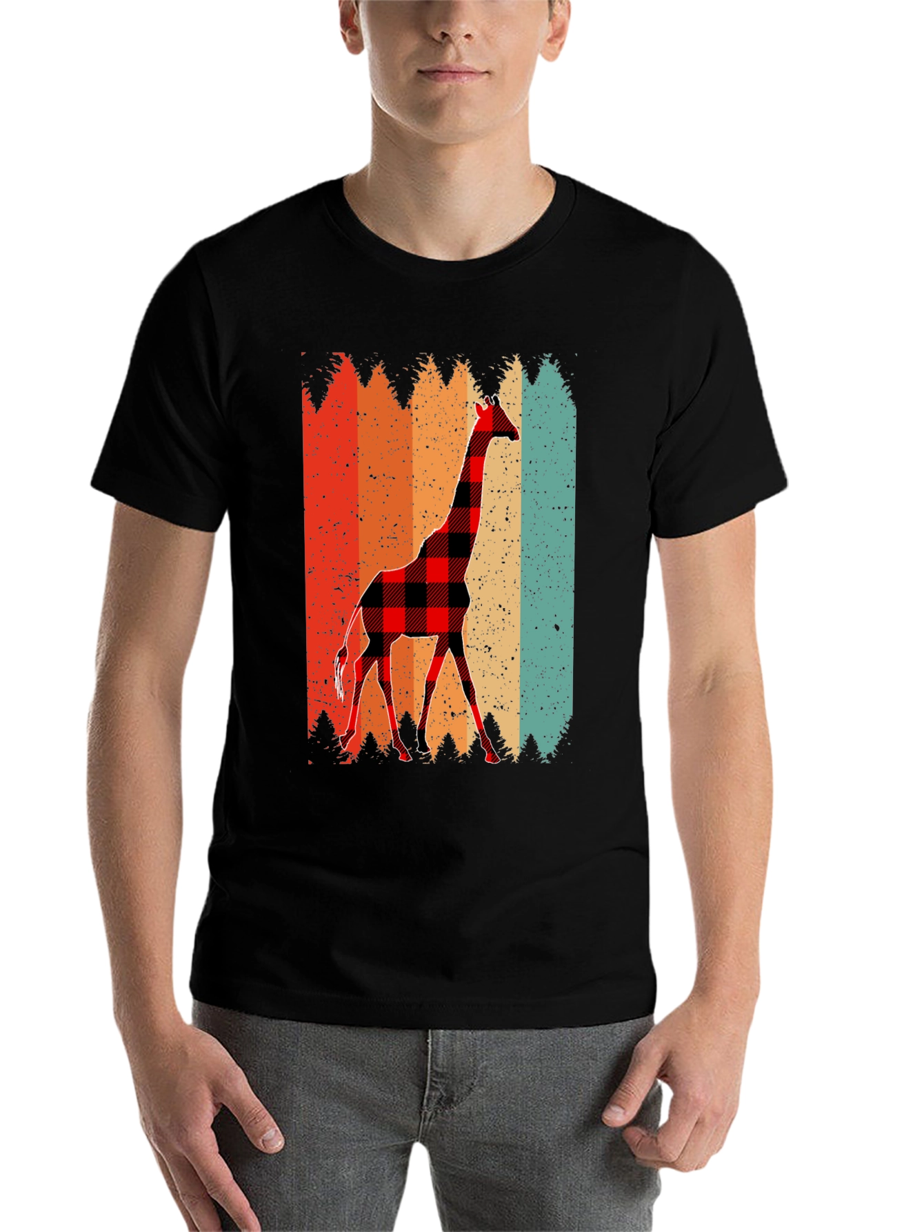 Black Buffalo Plaid Giraffe Men's T-Shirt view 7