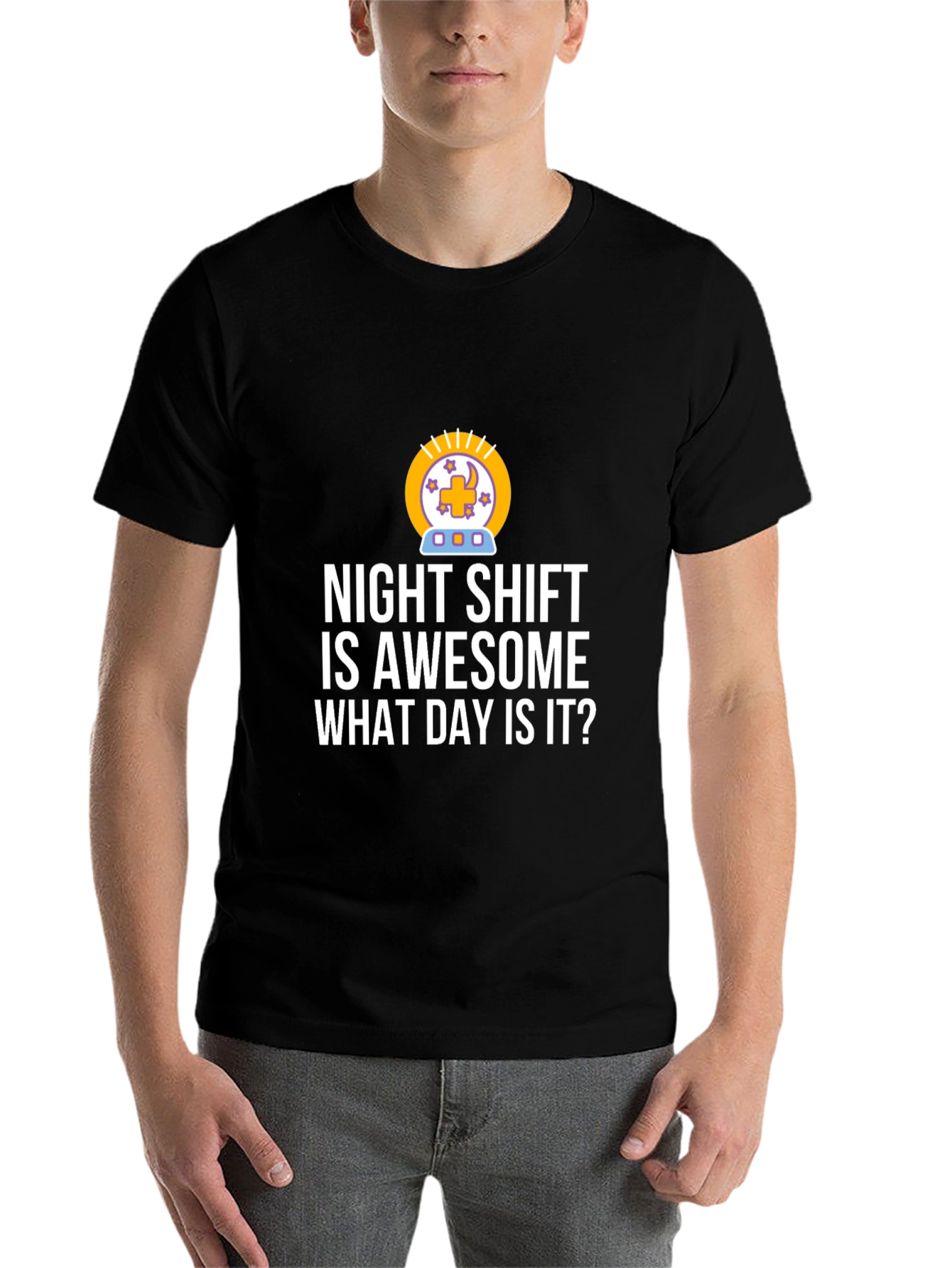 Black Night Shift Awesome T-Shirt - Funny Work Tee view 7