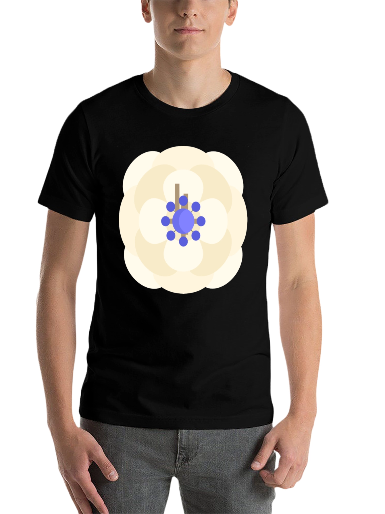 Black Black T-Shirt with Floral Emblem Design view 7