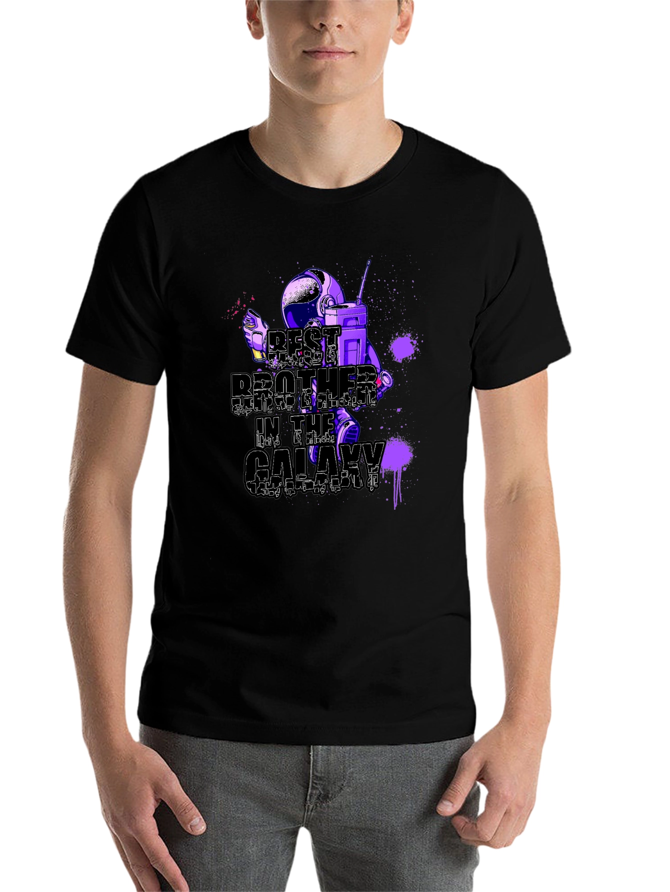 Black Best Brother in the Galaxy Astronaut T-Shirt - Black view 7