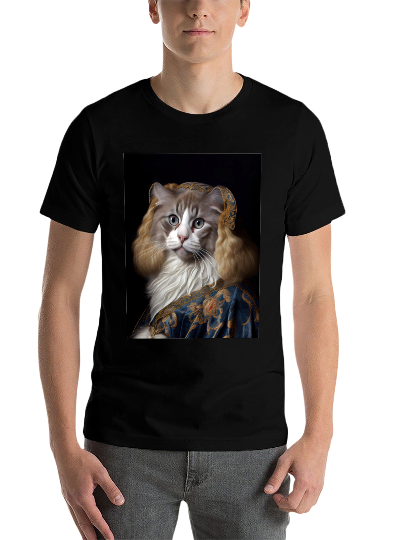 Black Renaissance Cat Portrait Graphic Tee view 7