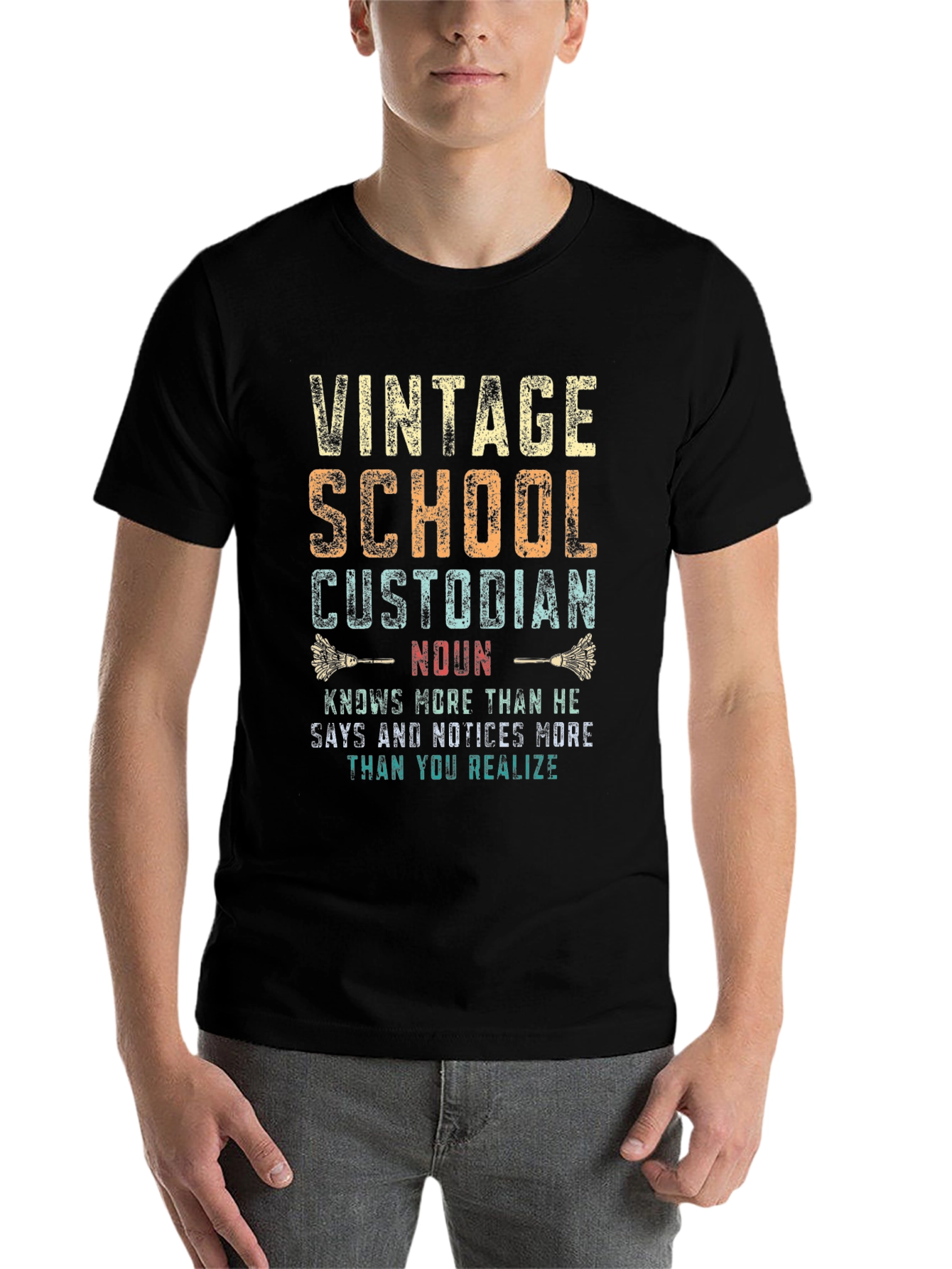 Black Vintage School Custodian T-Shirt - Unique Gift! view 7