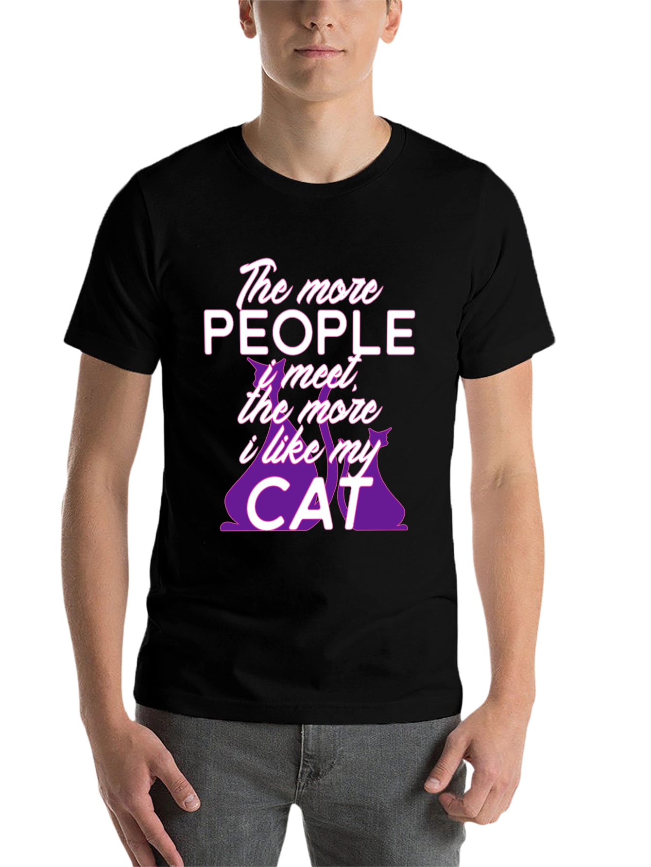 Black The More People Cat T-Shirt -  Comfortable Cotton Tee view 7