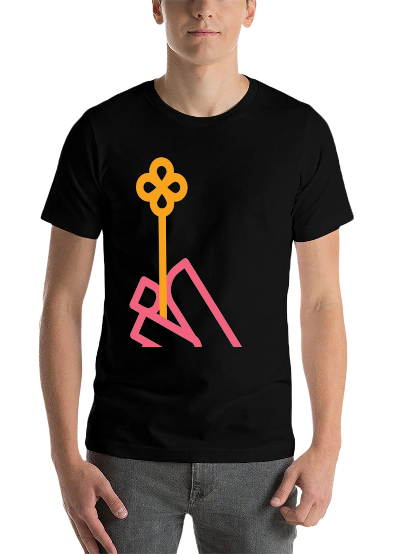 Black Stylish Black T-Shirt with Abstract Key Design view 7