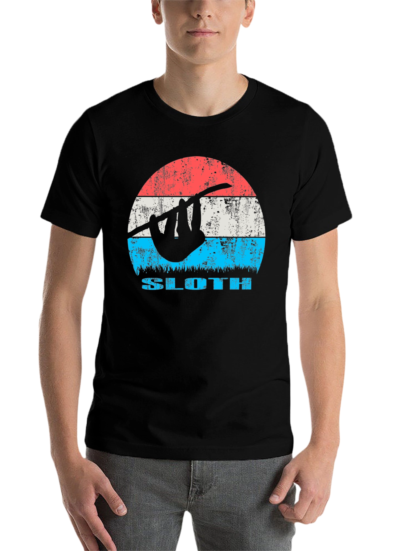 Black Retro Sloth Graphic Tee - Cool Casual T-Shirt view 7