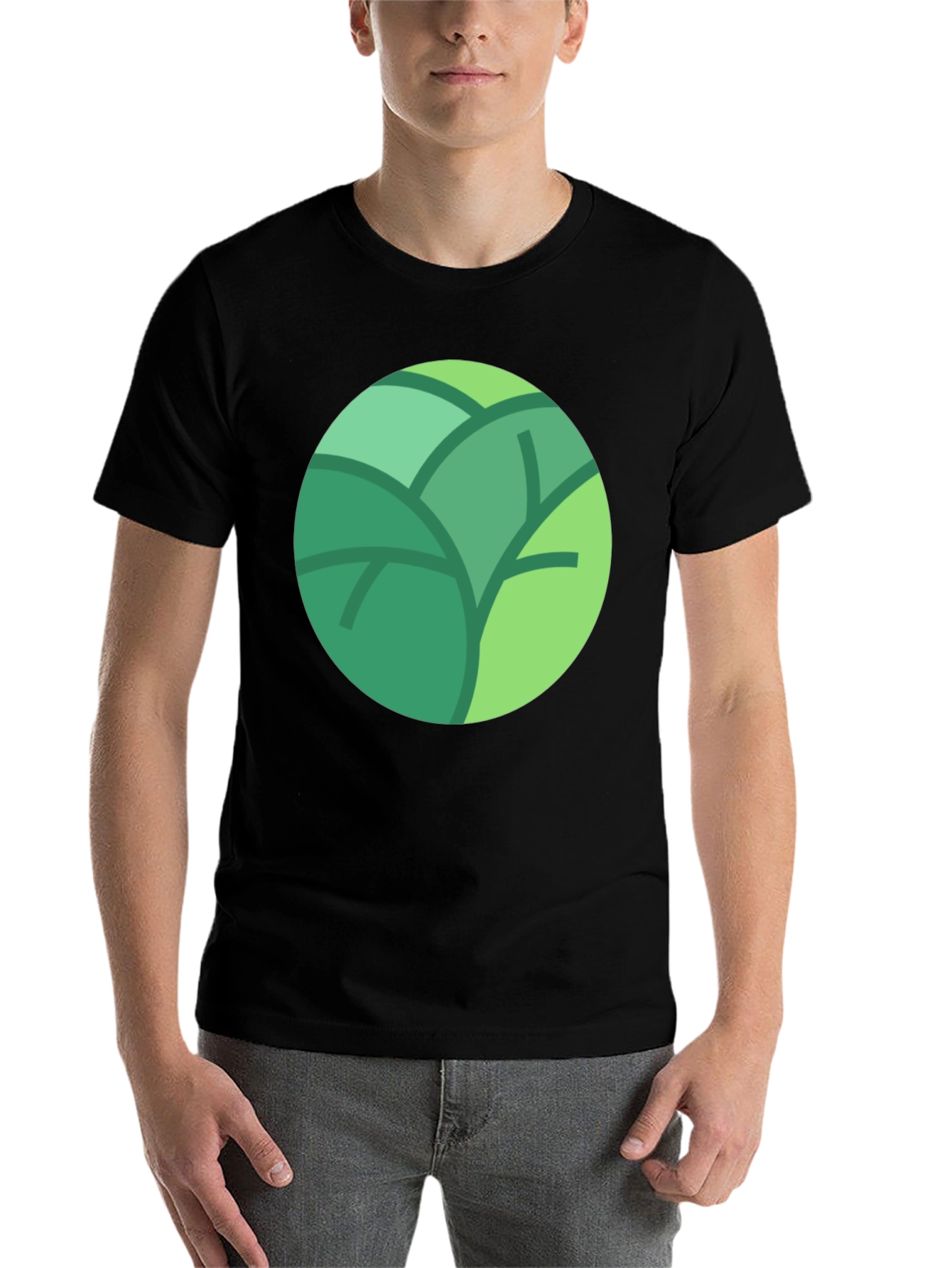 Black Leaf Circle Graphic Tee - Soft Cotton Blend, Modern Style view 7