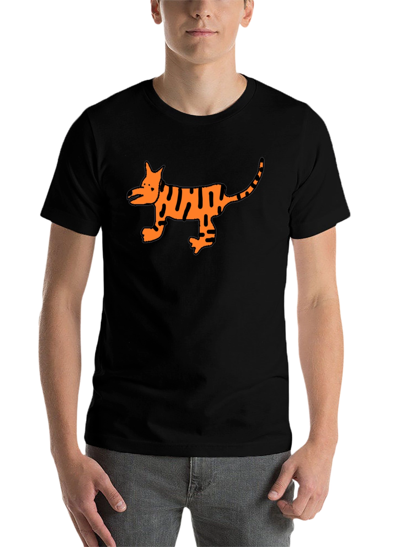 Black Cool Black T-Shirt with Cartoon Tiger Design view 7