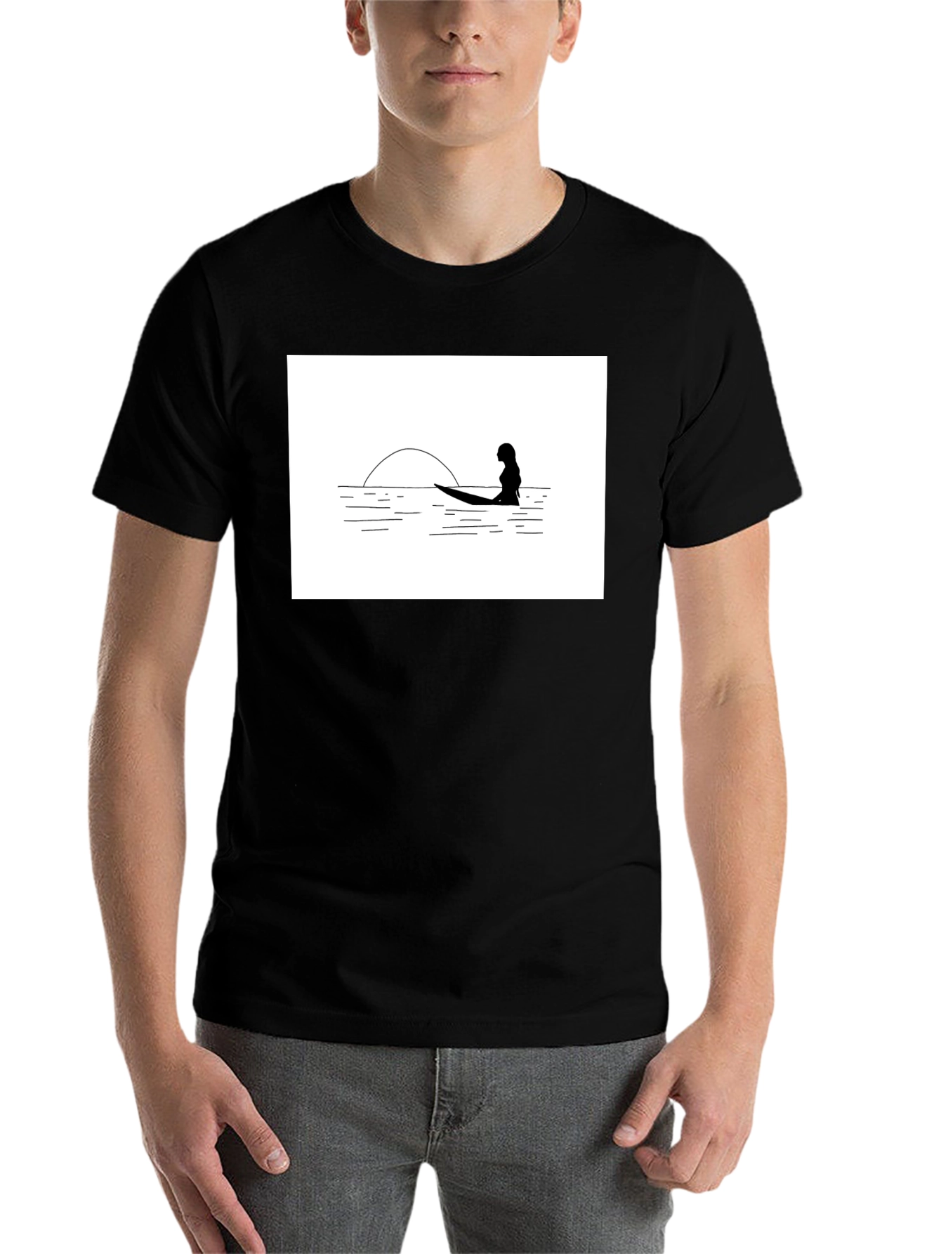 Black Sunset Surfer Graphic Tee - Black Unisex T-Shirt view 7