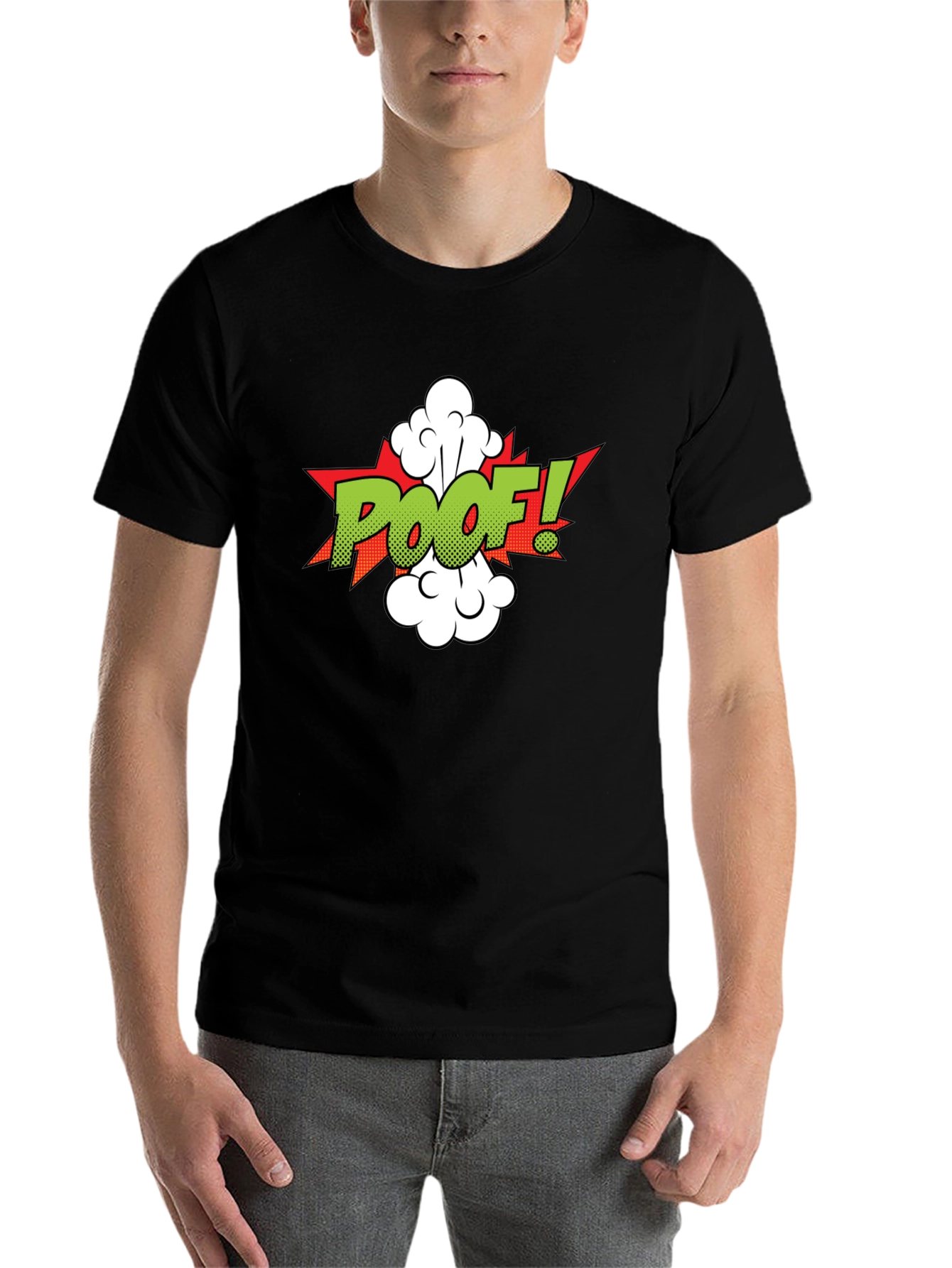 Black Poof! Comic-Style Graphic T-Shirt view 7