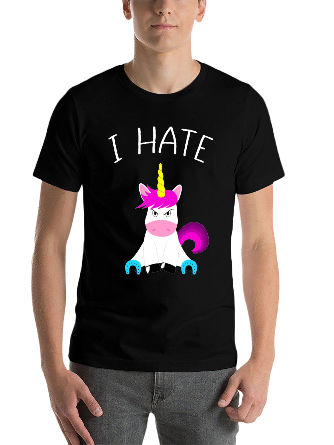 Black I Hate Unicorns Graphic Tee - Funny Sarcastic Shirt view 7