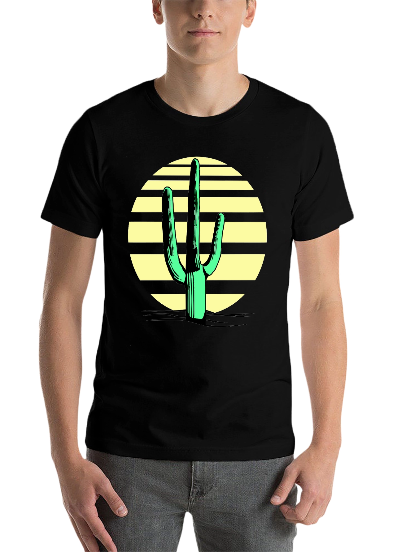 Black Cactus Sunset Graphic Tee - Black Cotton Blend view 7
