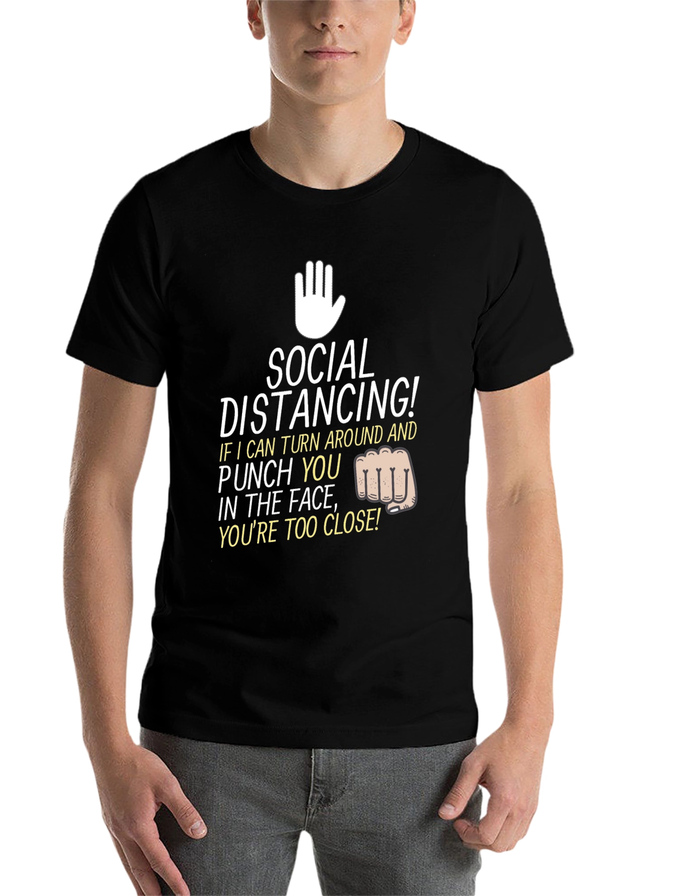 Black Social Distancing Punch T-Shirt view 7