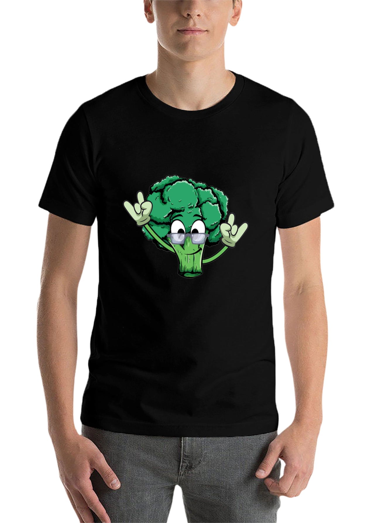 Black Cool Broccoli Graphic Tee - Black Cotton Blend view 7