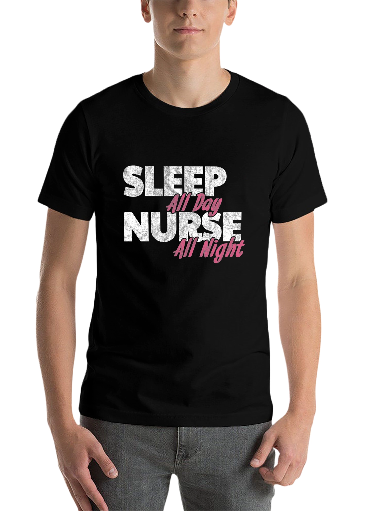 Black Sleep All Day Nurse All Night Graphic Tee view 7
