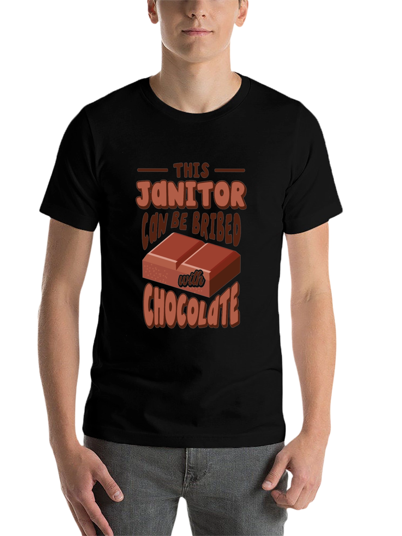 Black Funny Janitor Chocolate Bribe T-Shirt view 7