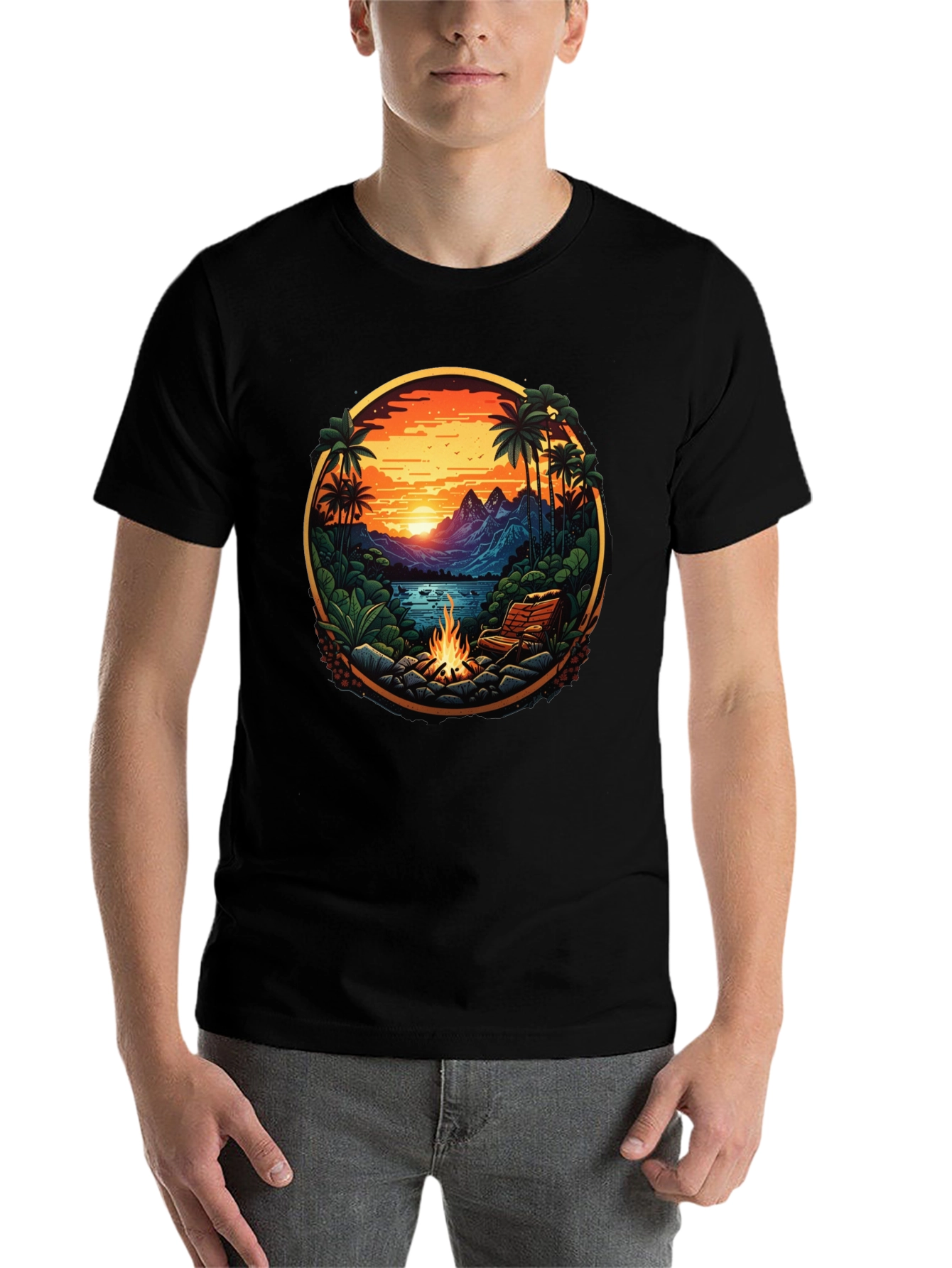 Black Tropical Campfire Graphic Tee view 7