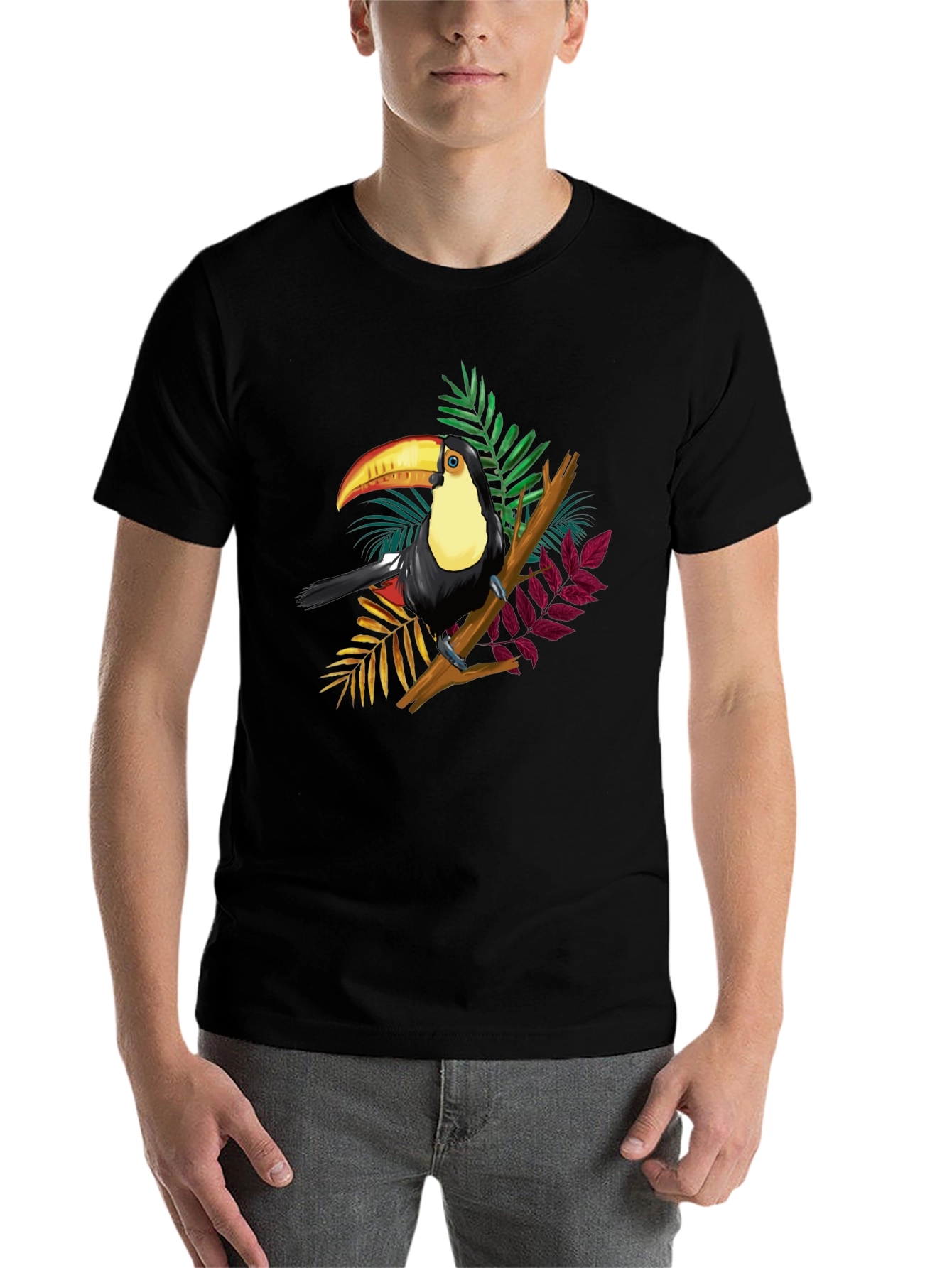 Black Toucan Graphic Tee - Tropical Bird Black T-Shirt view 7