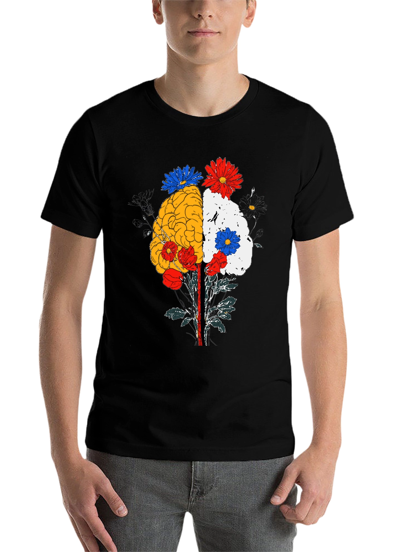 Black Brain and Flower Graphic Tee - Black Cotton view 7