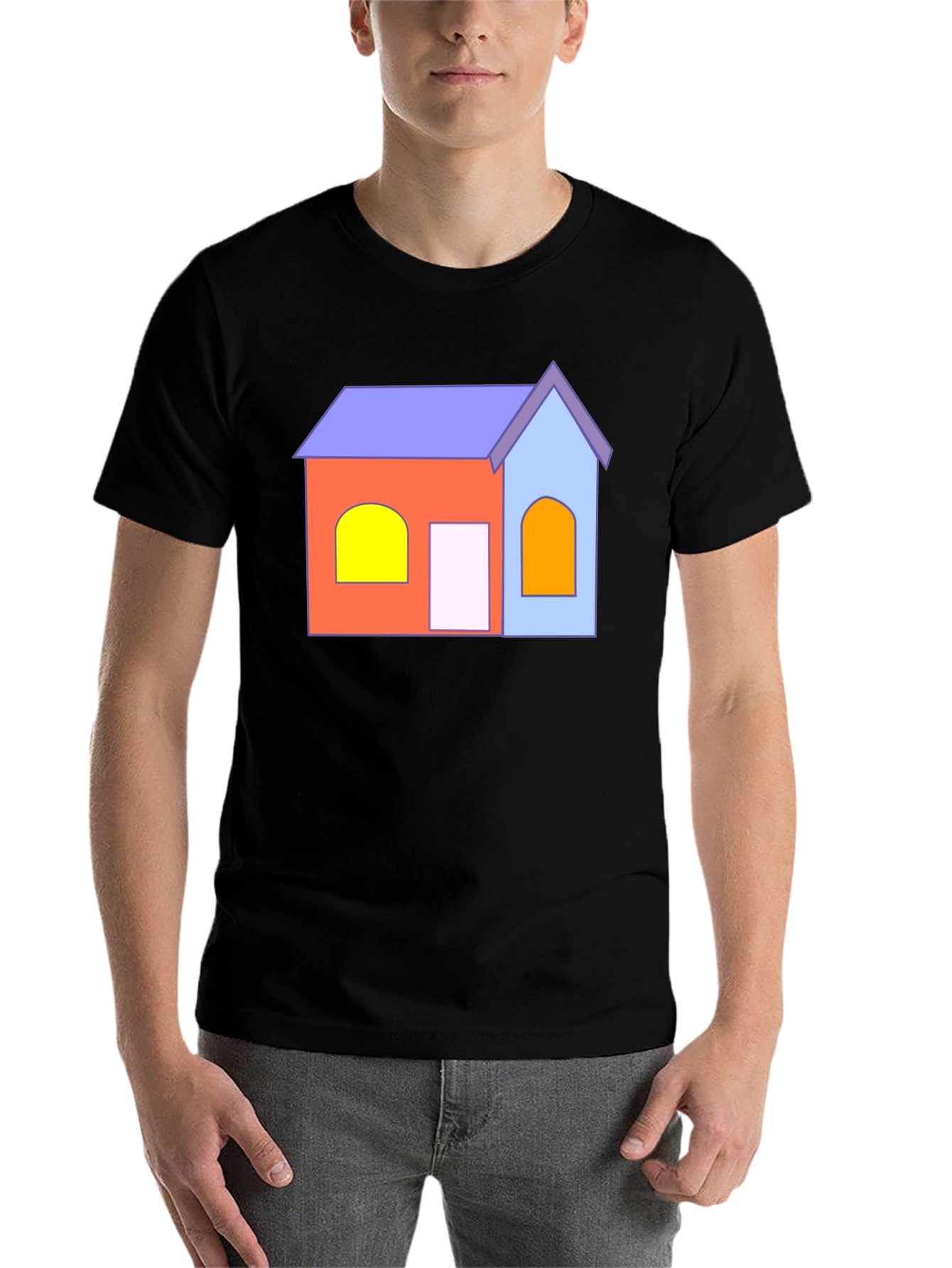Black Cartoon House T-Shirt - Fun Graphic Tee view 7