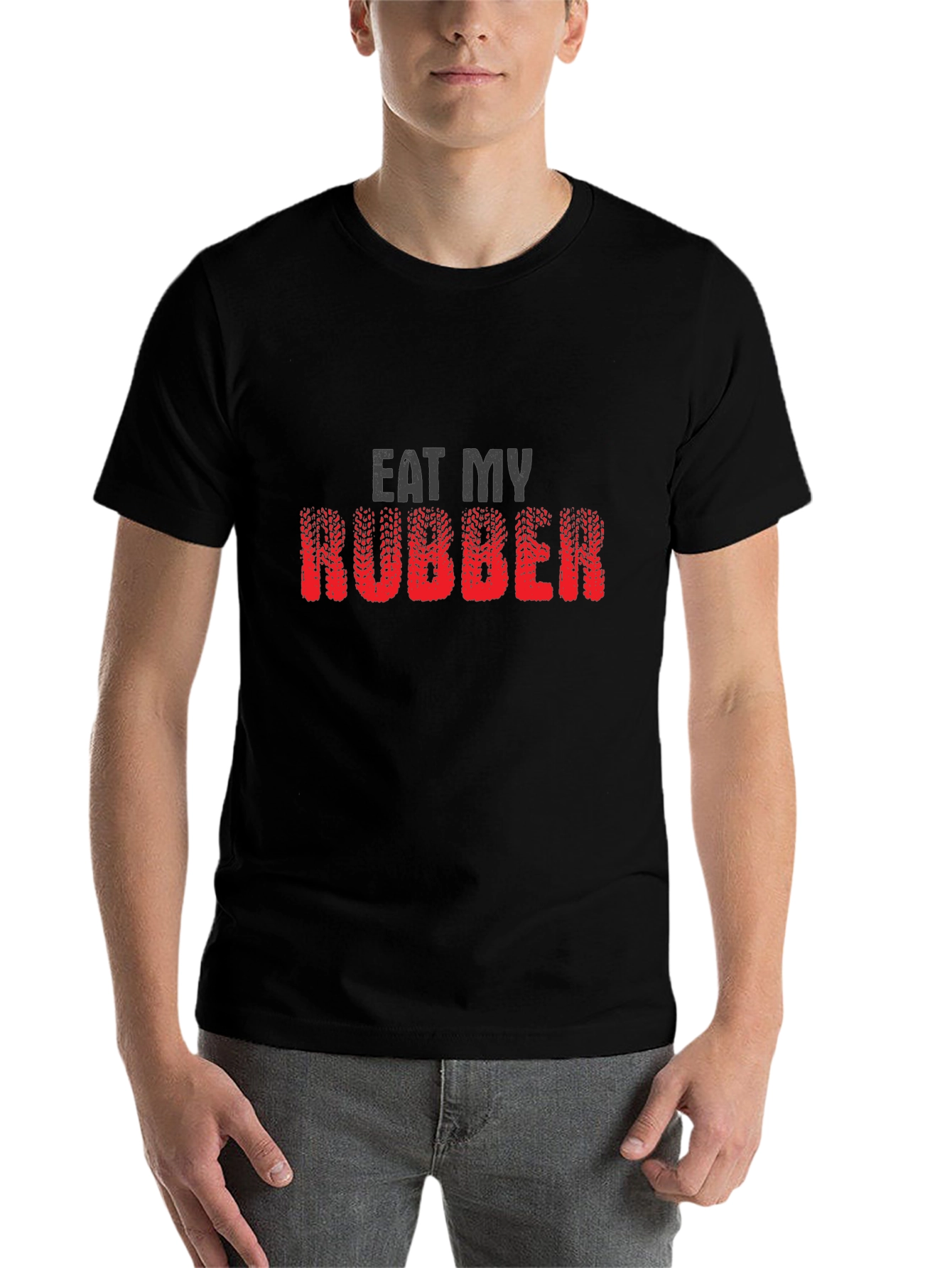 Black Eat My Rubber Graphic Tee - Novelty T-Shirt view 7