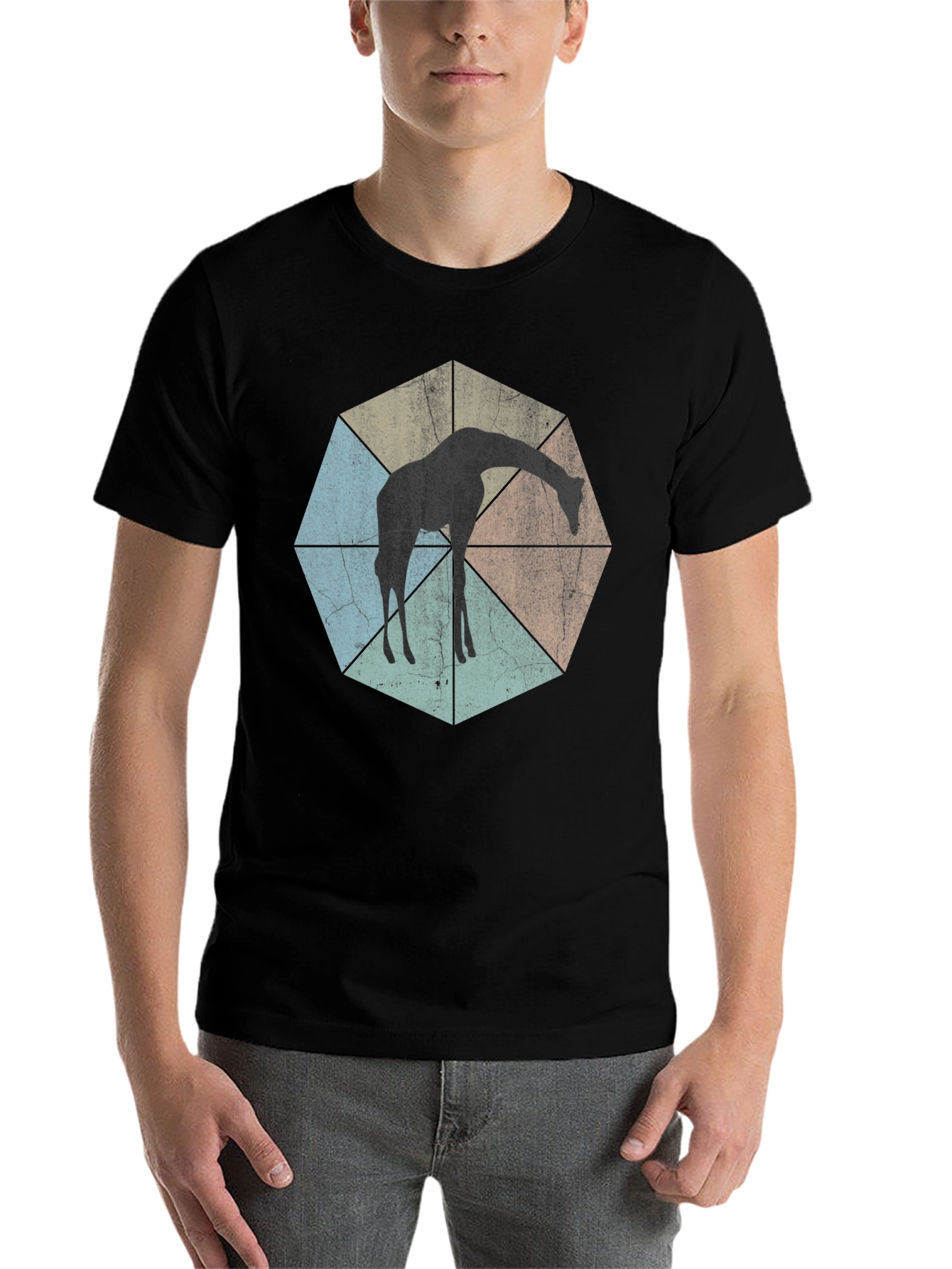 Black Geometric Giraffe T-Shirt - Unisex Black Tee view 7