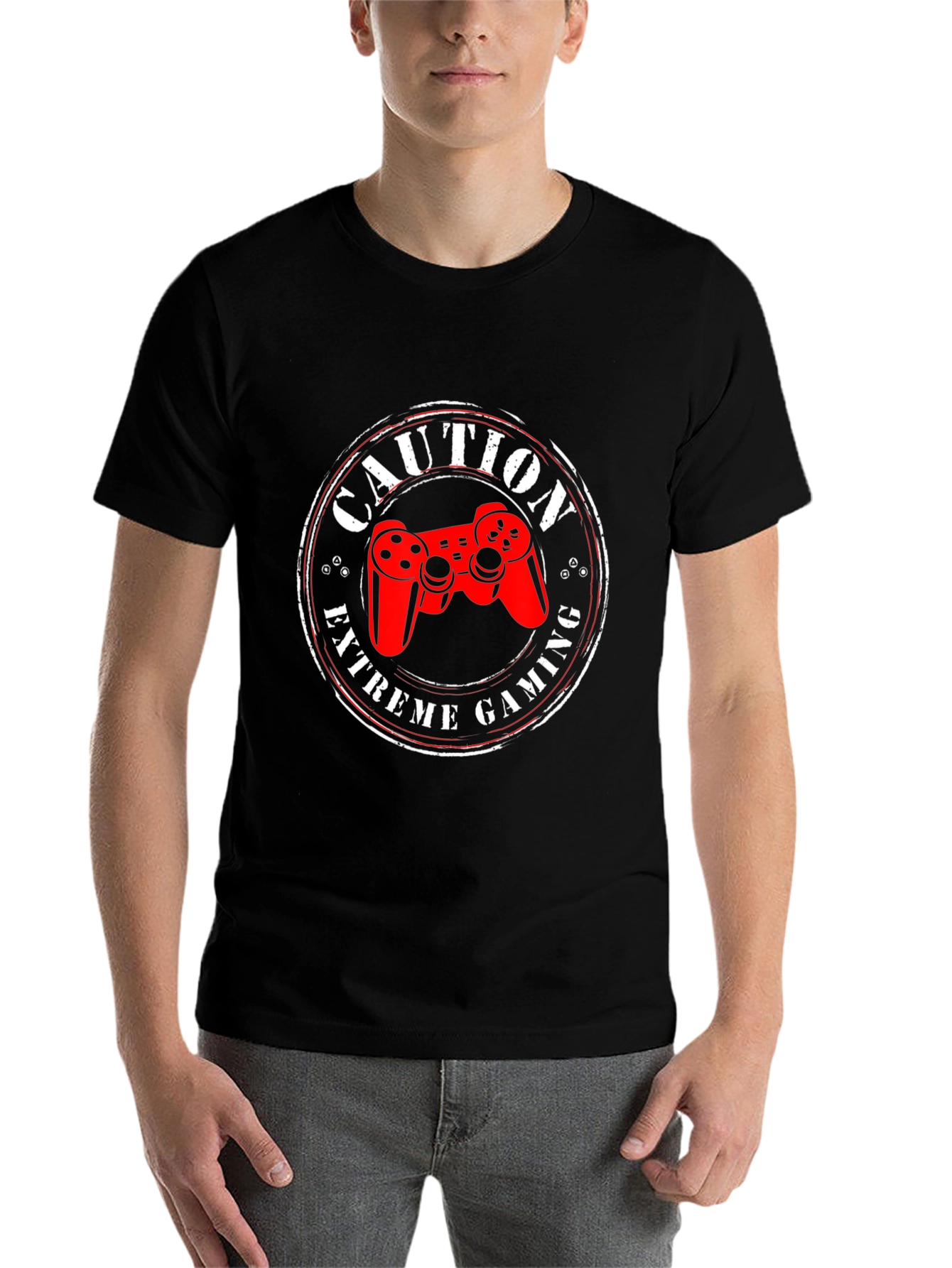 Black Caution Extreme Gaming T-Shirt - Gamer Style view 7