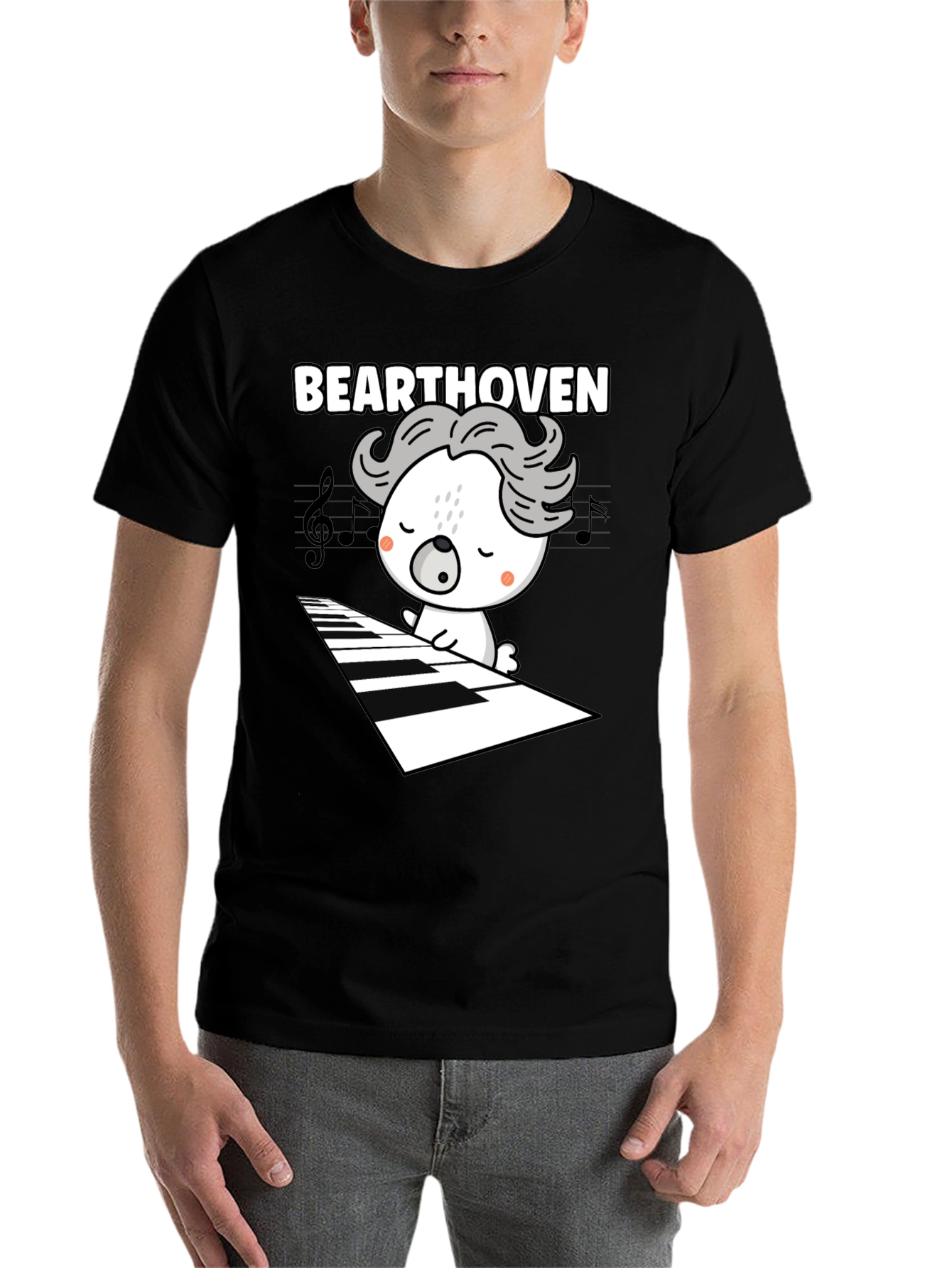Black Bearthoven Music Lover Graphic Tee view 7