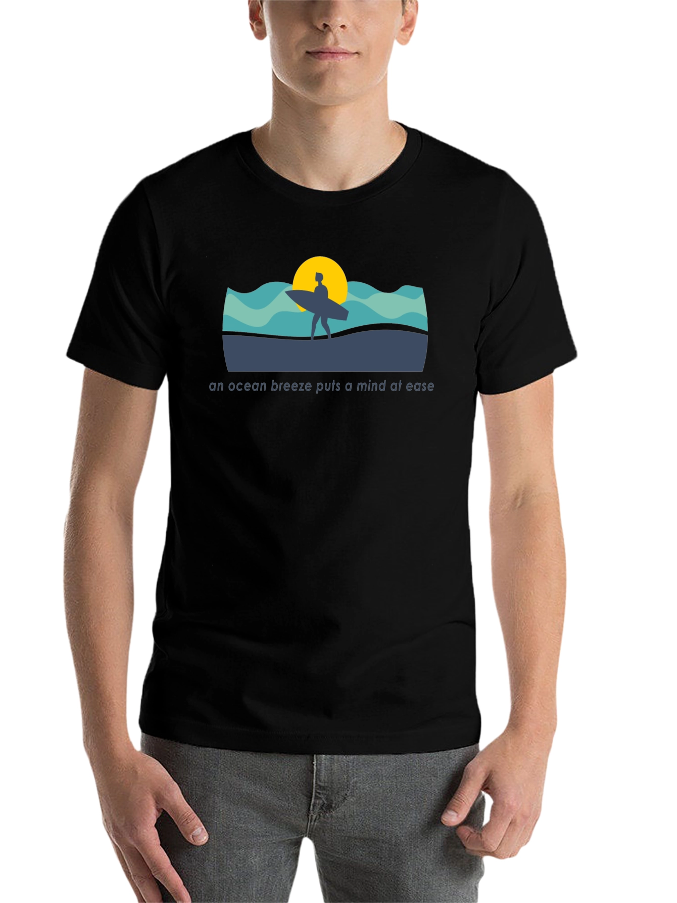 Black Ocean Breeze T-Shirt: Surfer Silhouette view 7