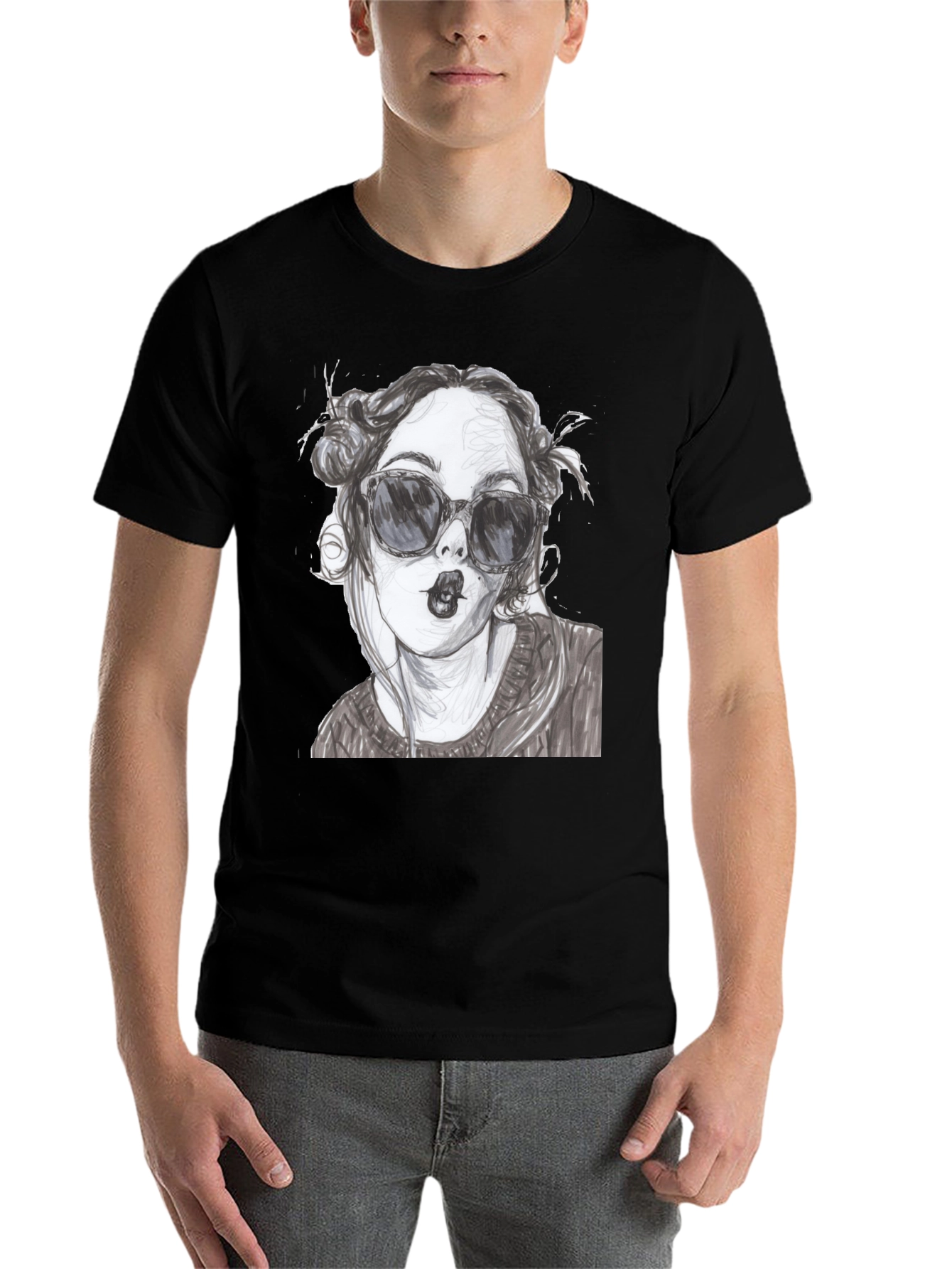 Black Woman Sketch Graphic Black T-Shirt view 7
