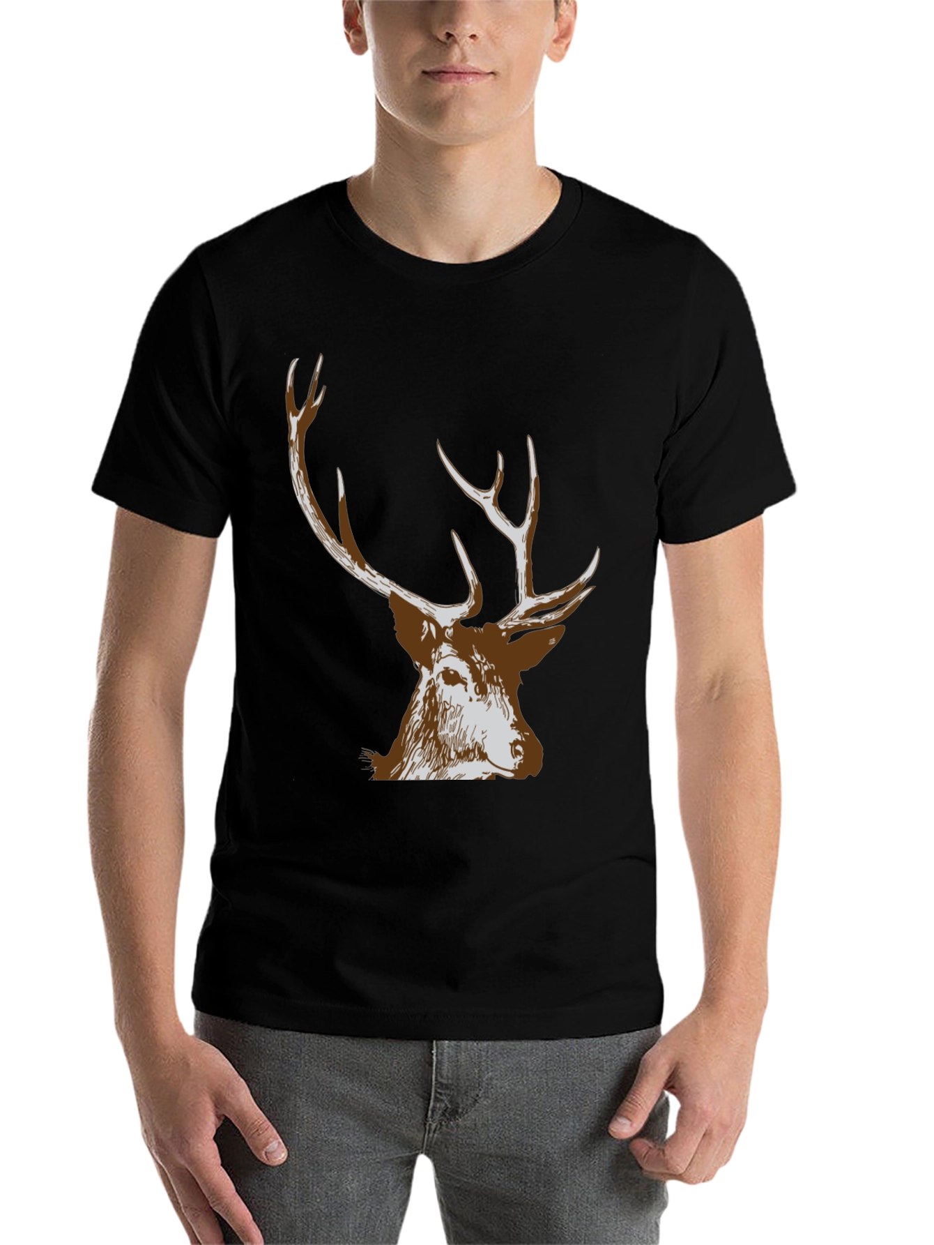 Black Men's Black Deer Graphic T-Shirt view 7