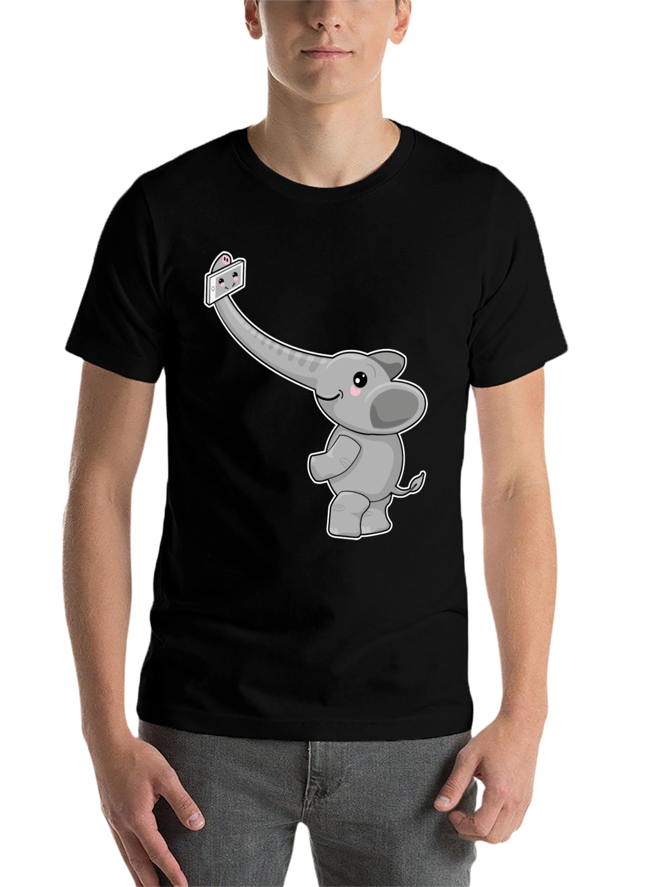 Black Elephant Selfie Graphic Tee - Cute Animal Shirt view 7