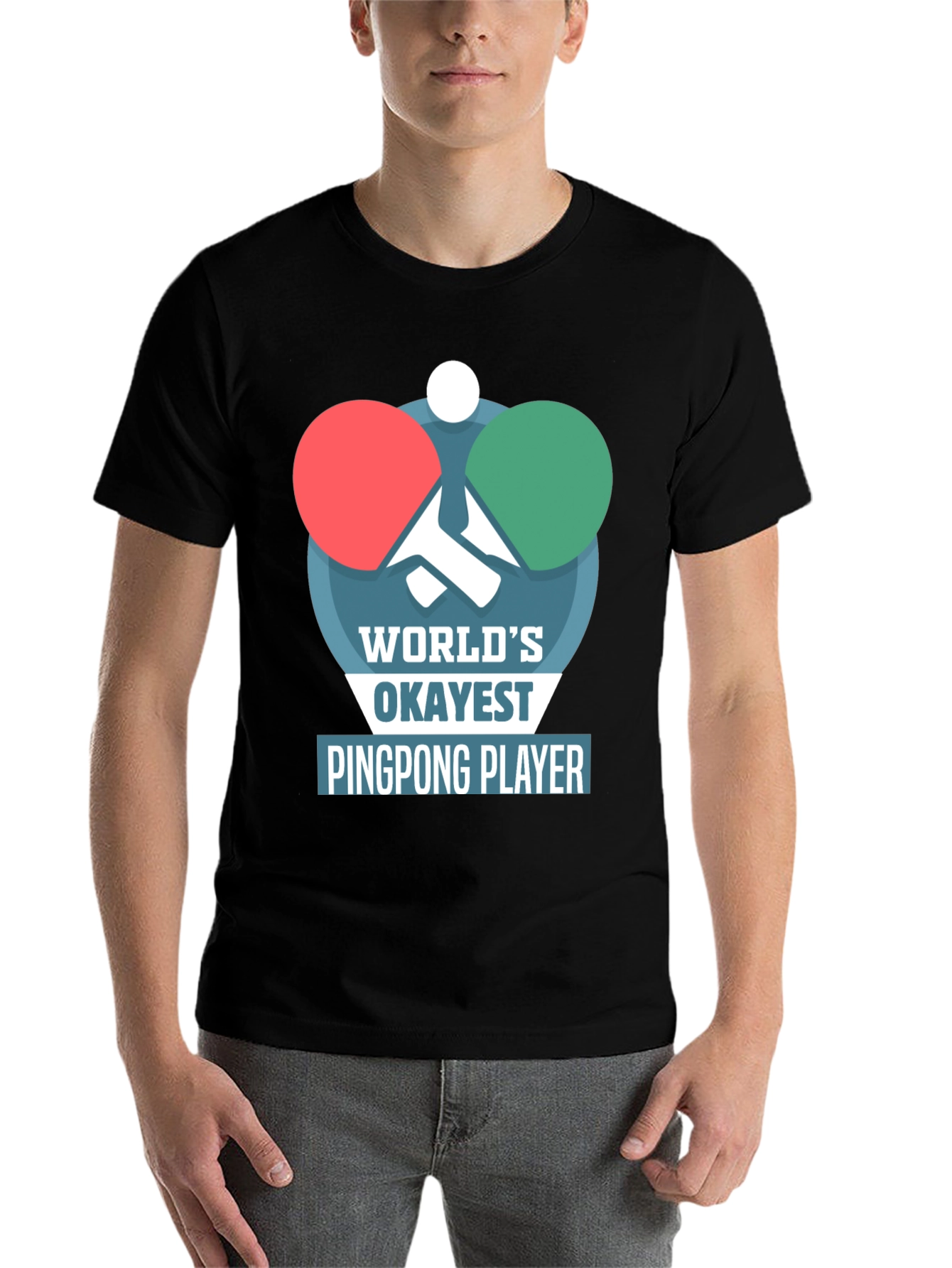 Black World's Okayest Ping Pong Player T-Shirt view 7
