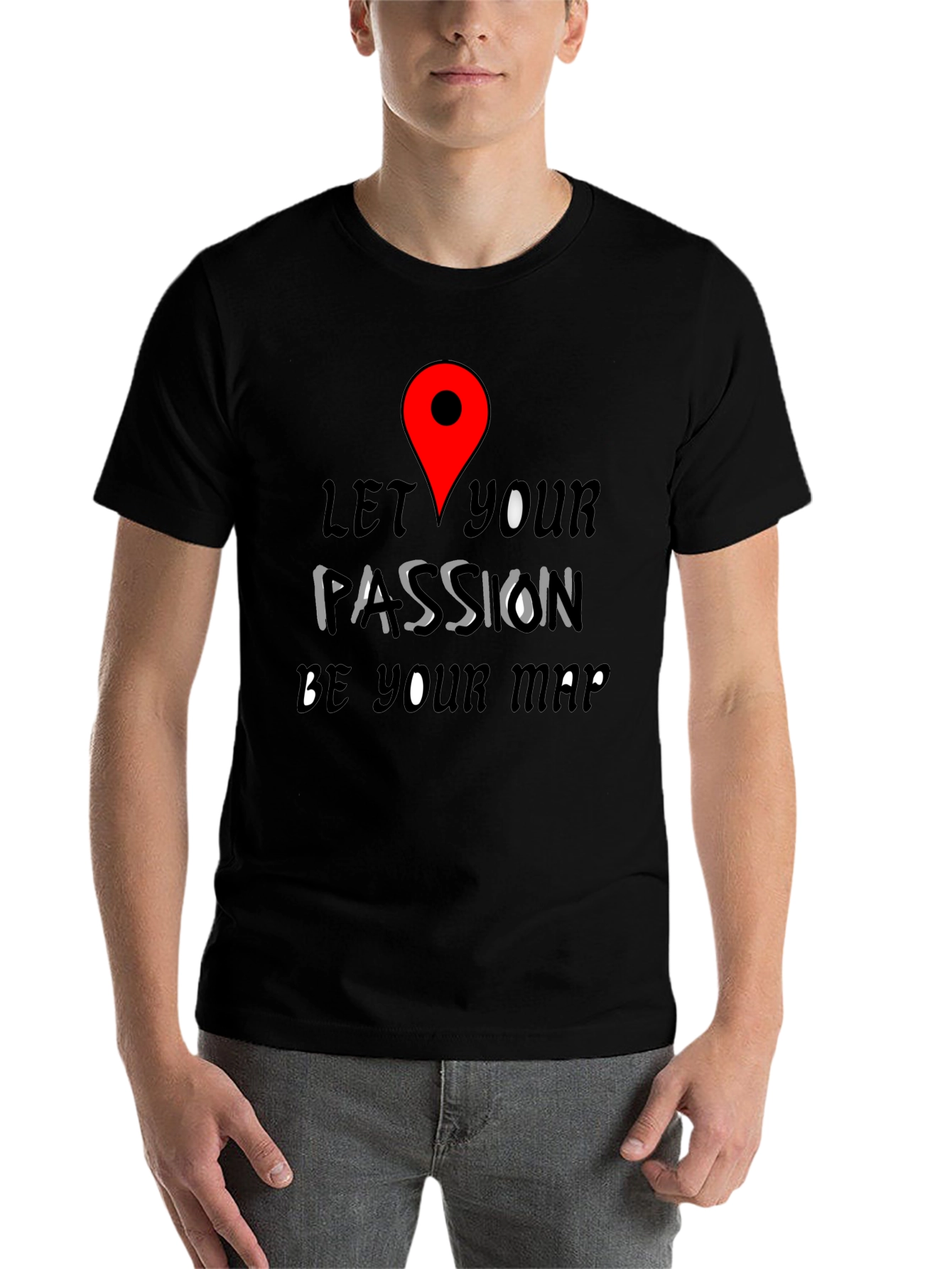 Black Passion Map Tee - Motivational Graphic T-Shirt view 7
