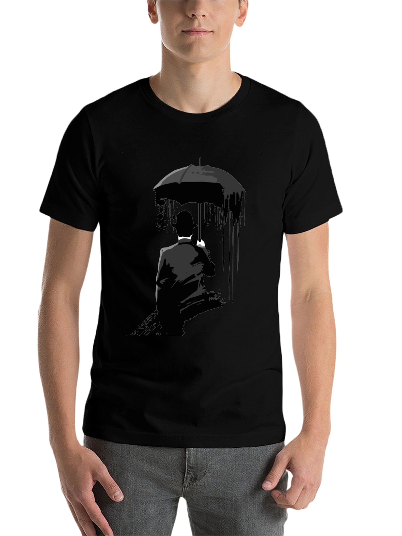 Black Umbrella Man Graphic Tee - Stylish Black T-Shirt view 7