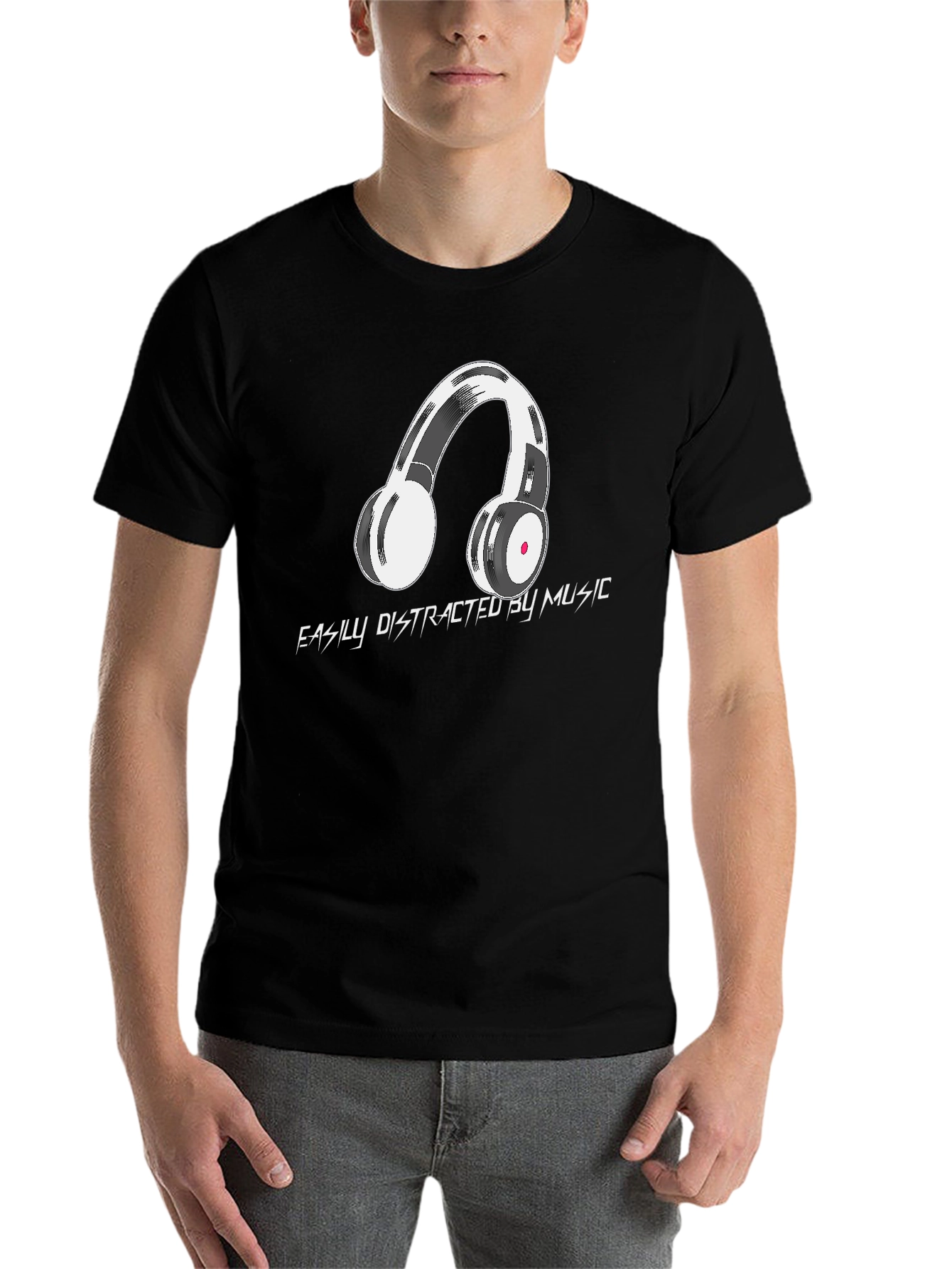 Black Easily Distracted by Music Graphic Tee view 7