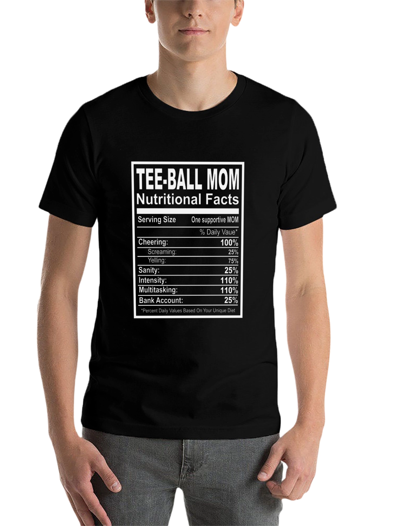 Black Tee-Ball Mom Nutritional Facts Graphic Tee view 7