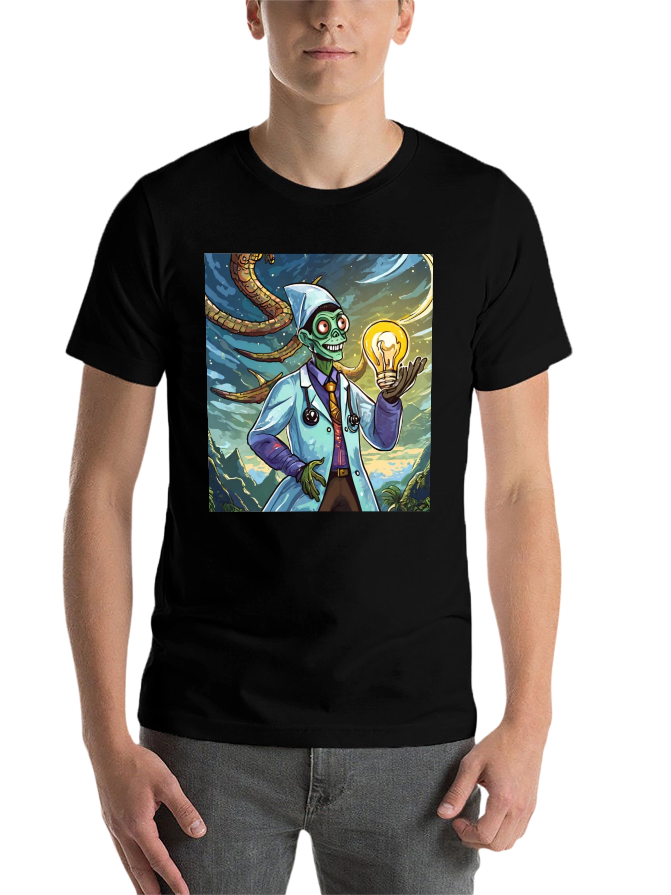 Black Zombie Doctor Idea T-Shirt - Brainy & Unique Graphic Tee view 7