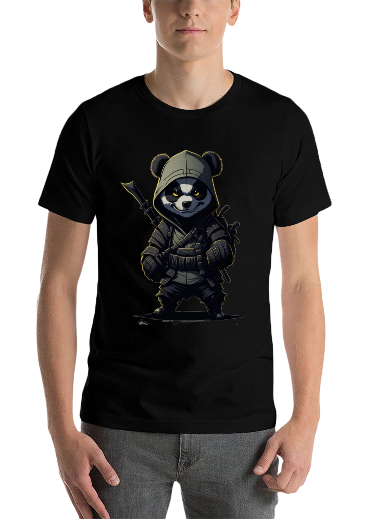 Black Panda Warrior T-Shirt - Black Cotton Tee view 7