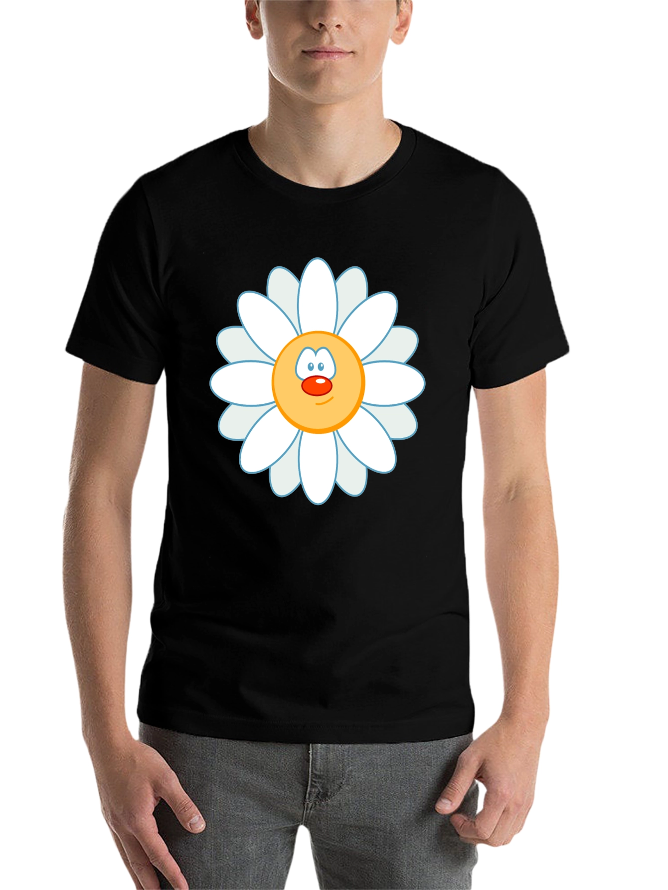 Black Daisy Face Graphic Black T-Shirt view 7