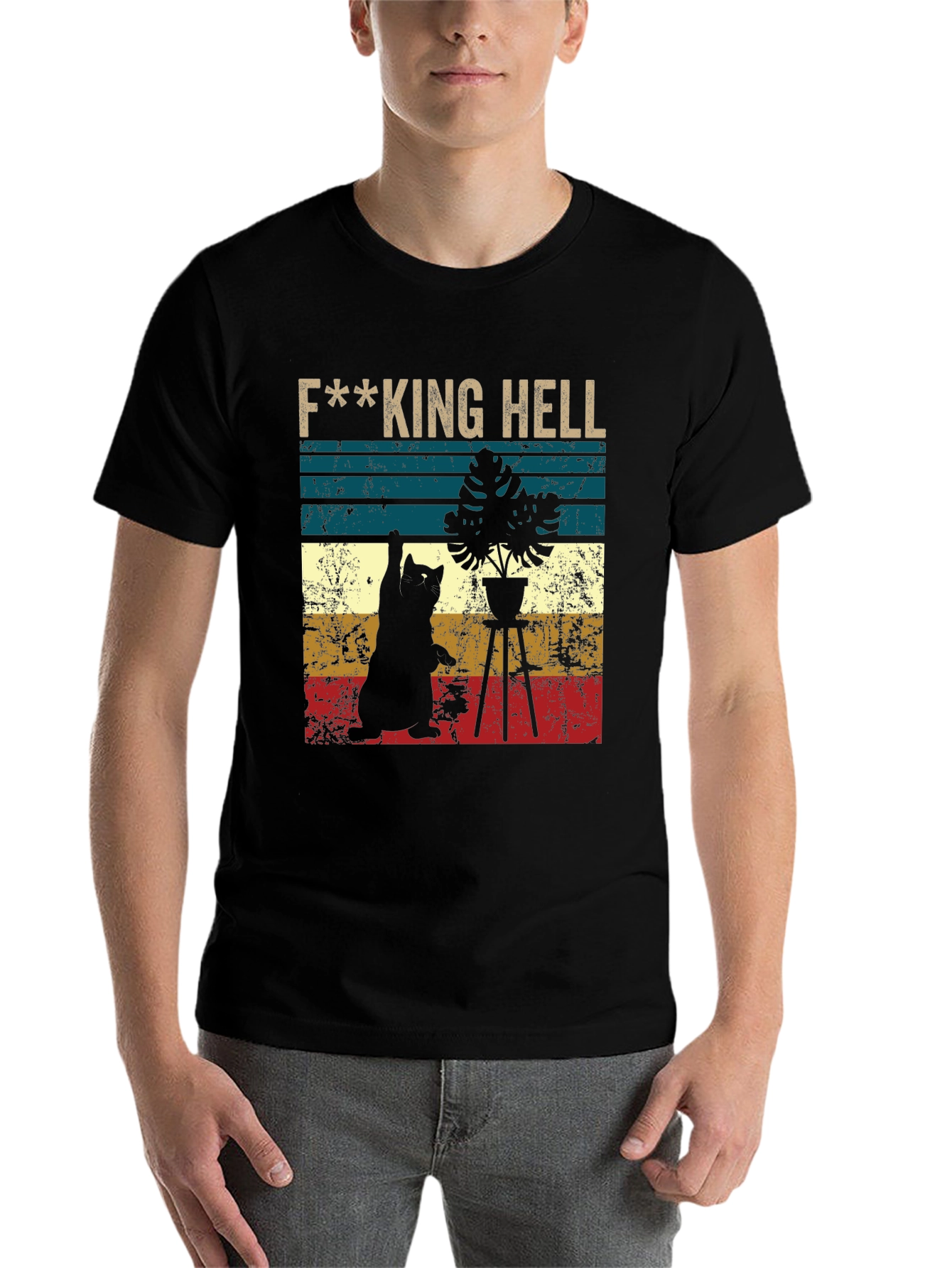 Black F***ing Hell Cat & Plant Graphic Tee - Unisex view 7