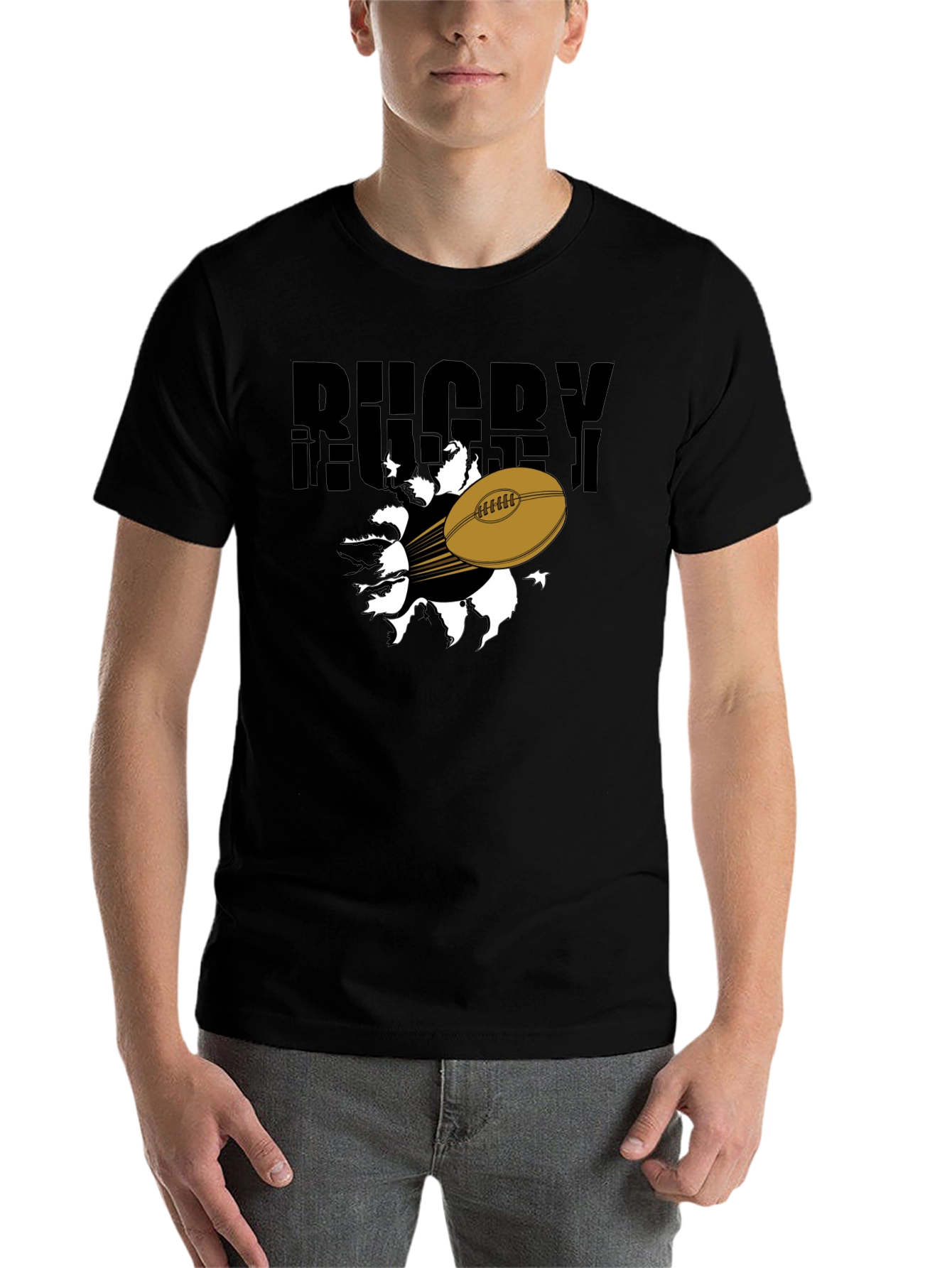 Black Rugby Ball Graphic T-Shirt - Black view 7