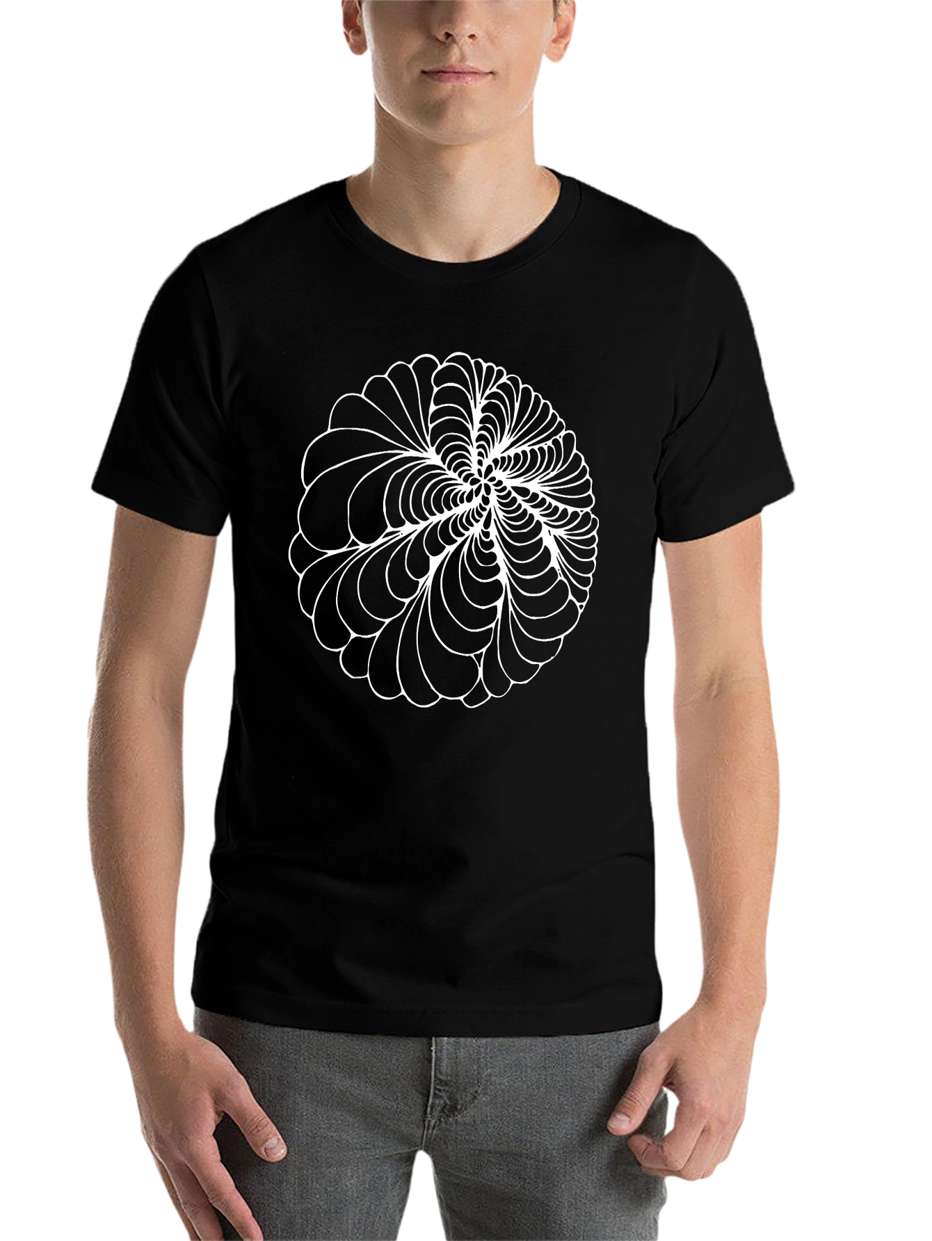Black Abstract Swirl Graphic Tee - Black Cotton Blend view 7