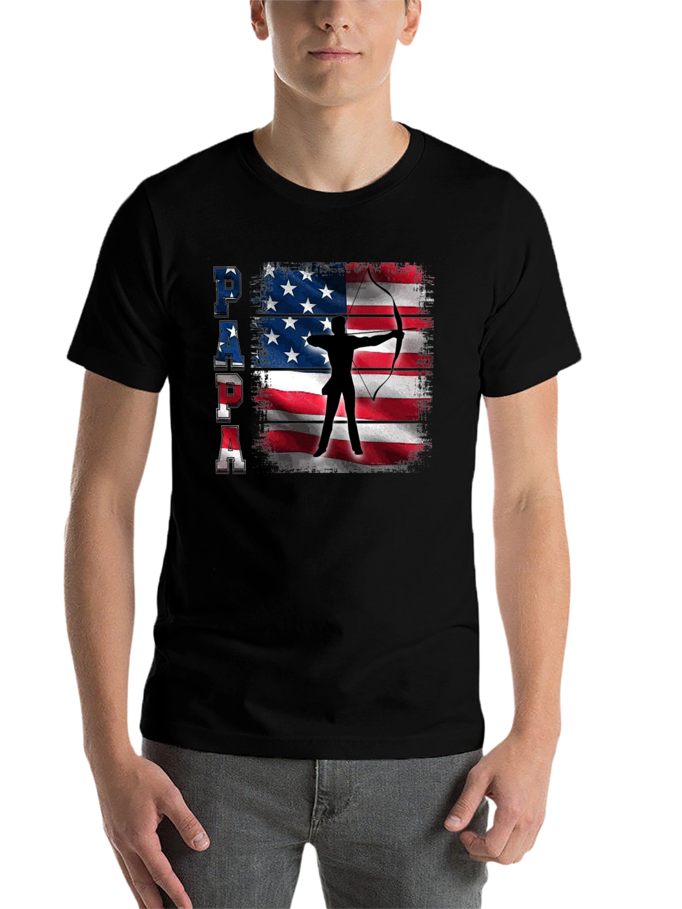 Black Patriotic Archer Dad T-Shirt - USA Flag Bow Hunting view 7