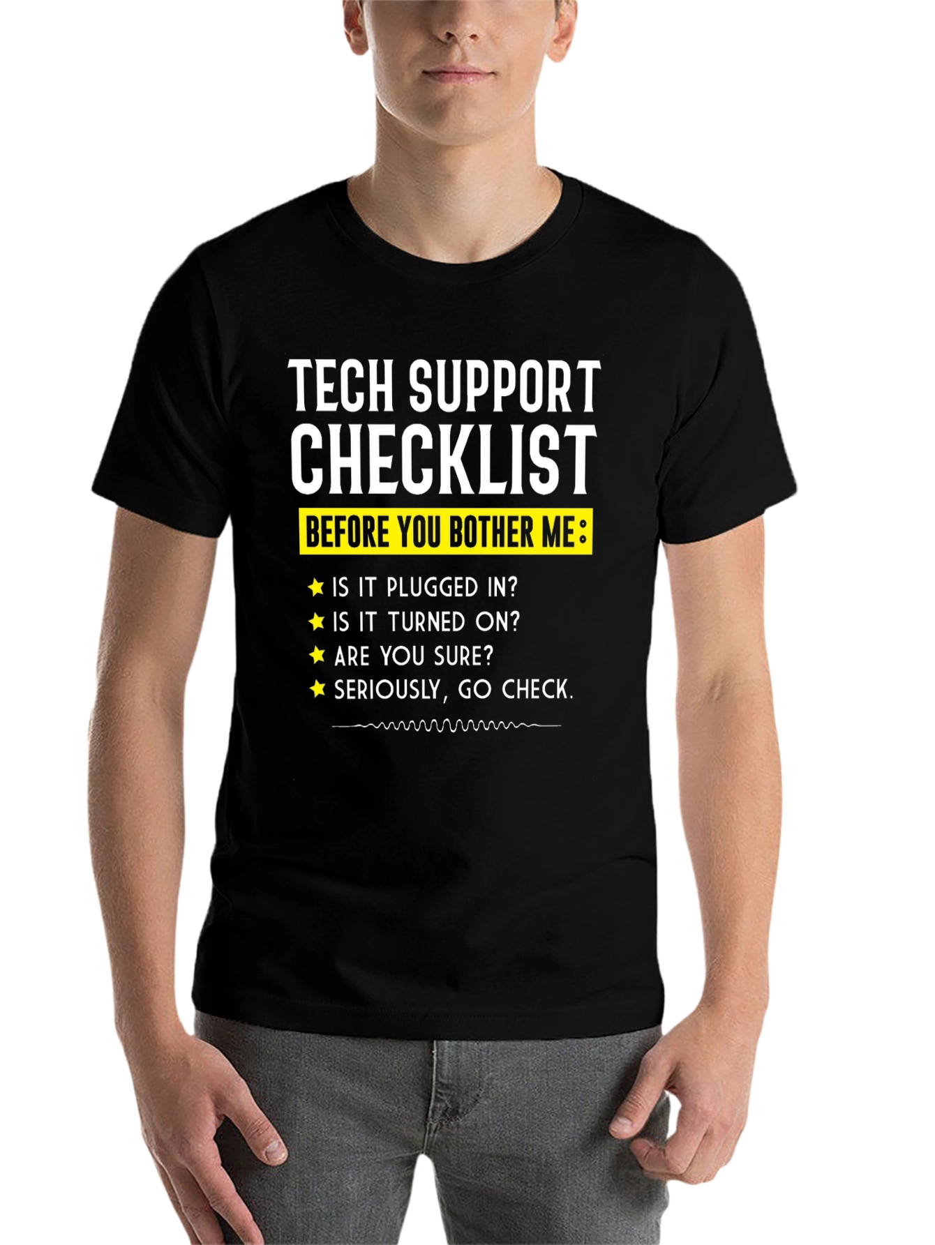 Black Tech Support Checklist Novelty T-Shirt view 7